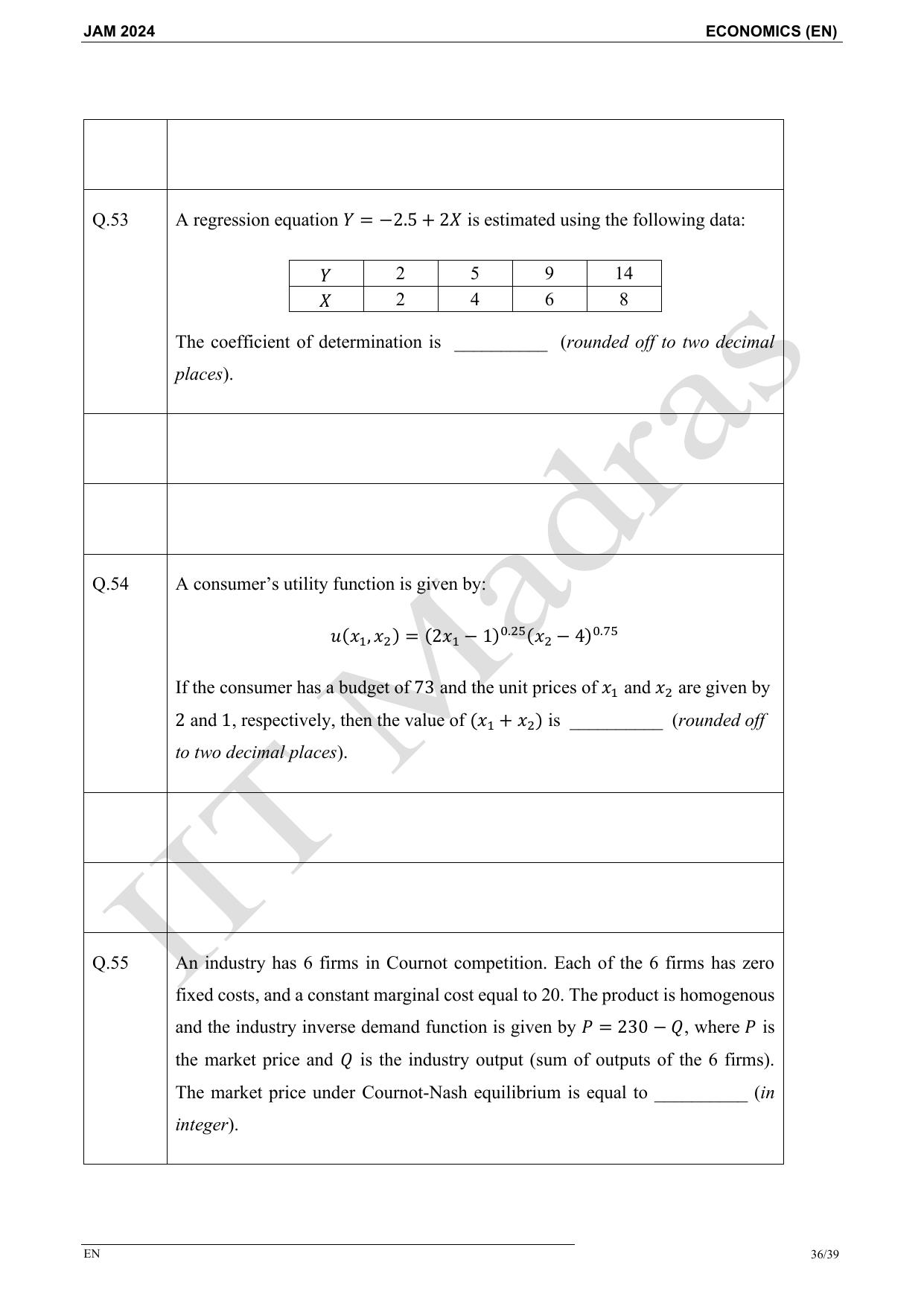 IIT JAM 2024 Economics (EN) Master Question Paper - Page 36