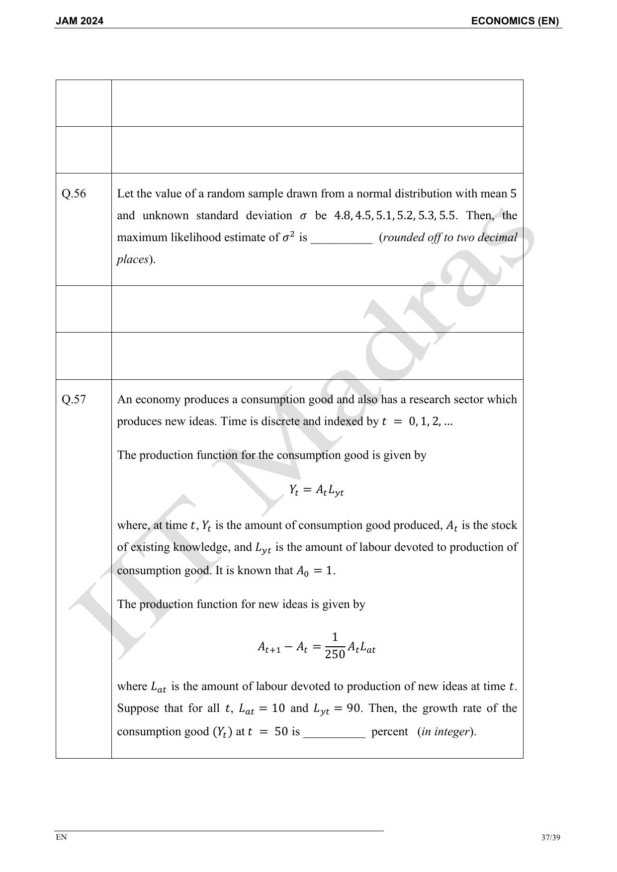 IIT JAM 2024 Economics (EN) Master Question Paper - Page 37