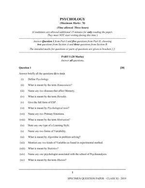 ISC Class 11 Specimen Psychology Sample Papers 2023