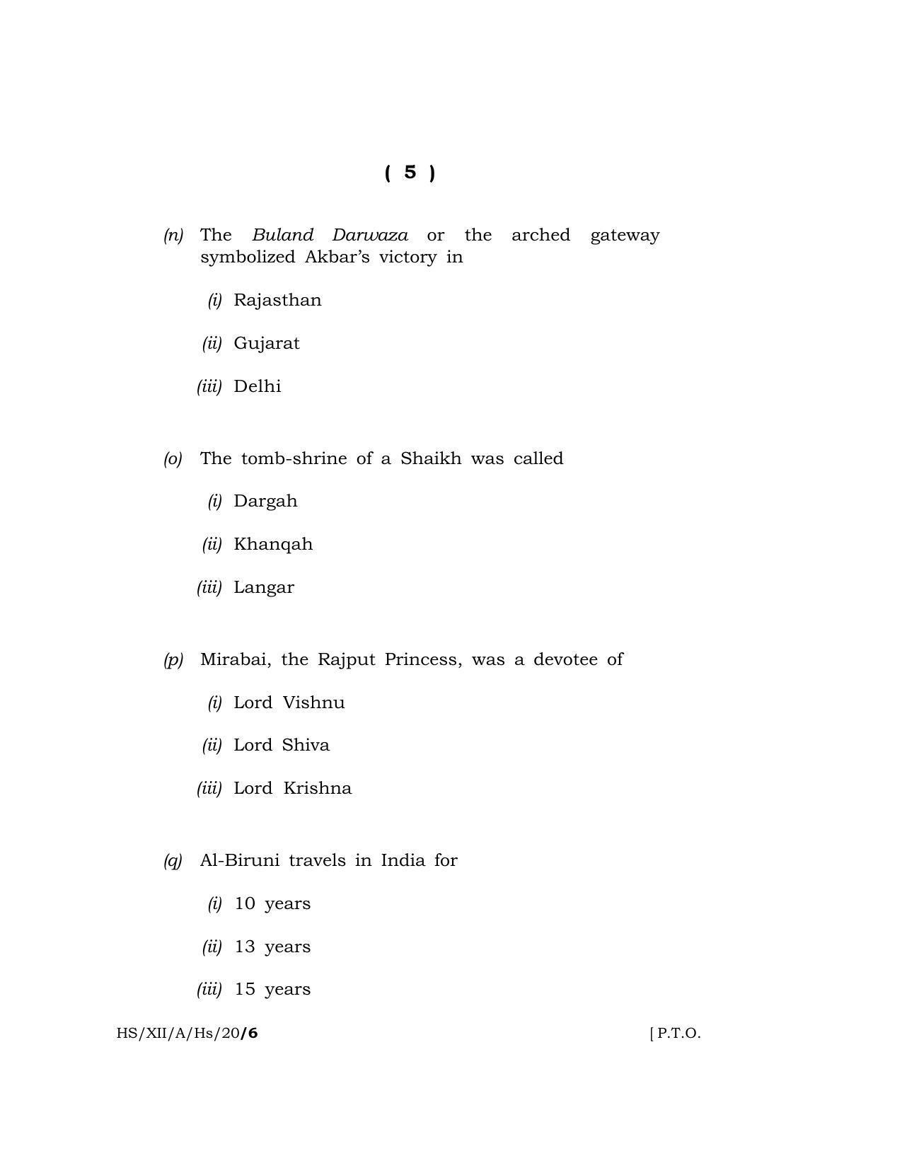 Meghalaya Board (MBOSE) Class 12 HISTORY 2020 Question Paper - Page 5