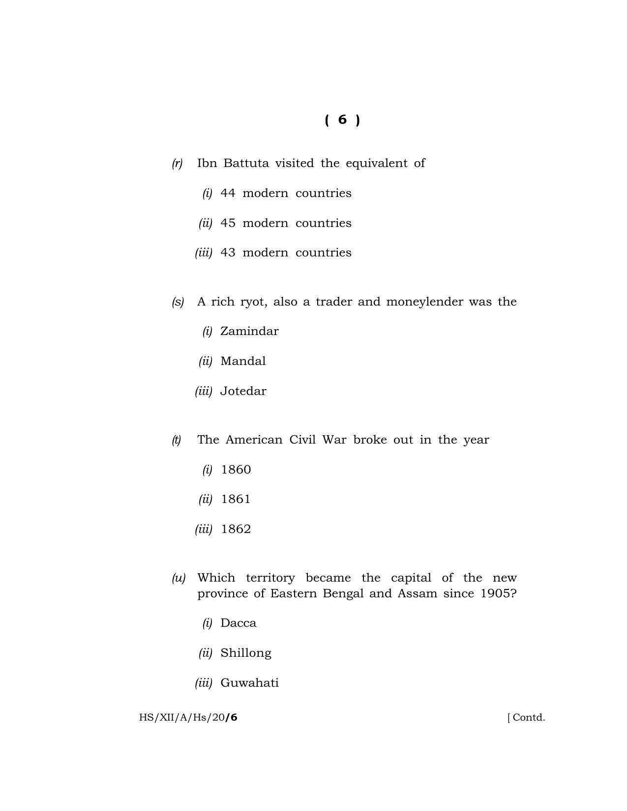 Meghalaya Board (MBOSE) Class 12 HISTORY 2020 Question Paper - Page 6