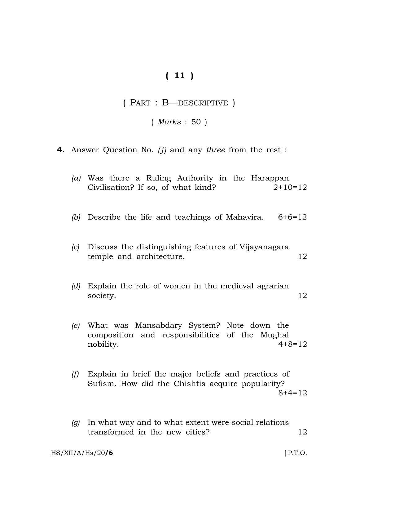 Meghalaya Board (MBOSE) Class 12 HISTORY 2020 Question Paper - Page 11