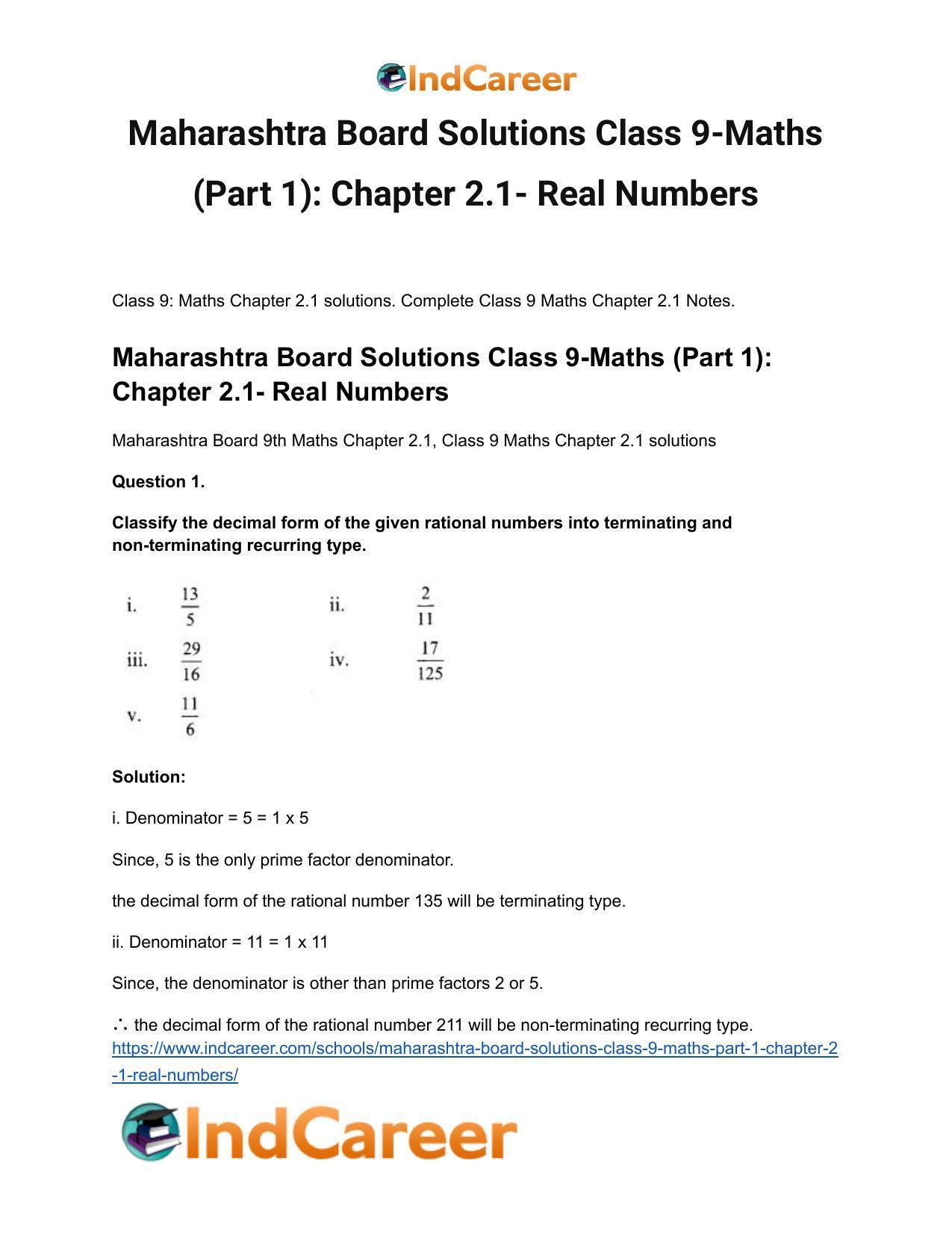 Maharashtra Board Solutions Class 9-Maths (Part 1): Chapter 2.1- Real Numbers - Page 2