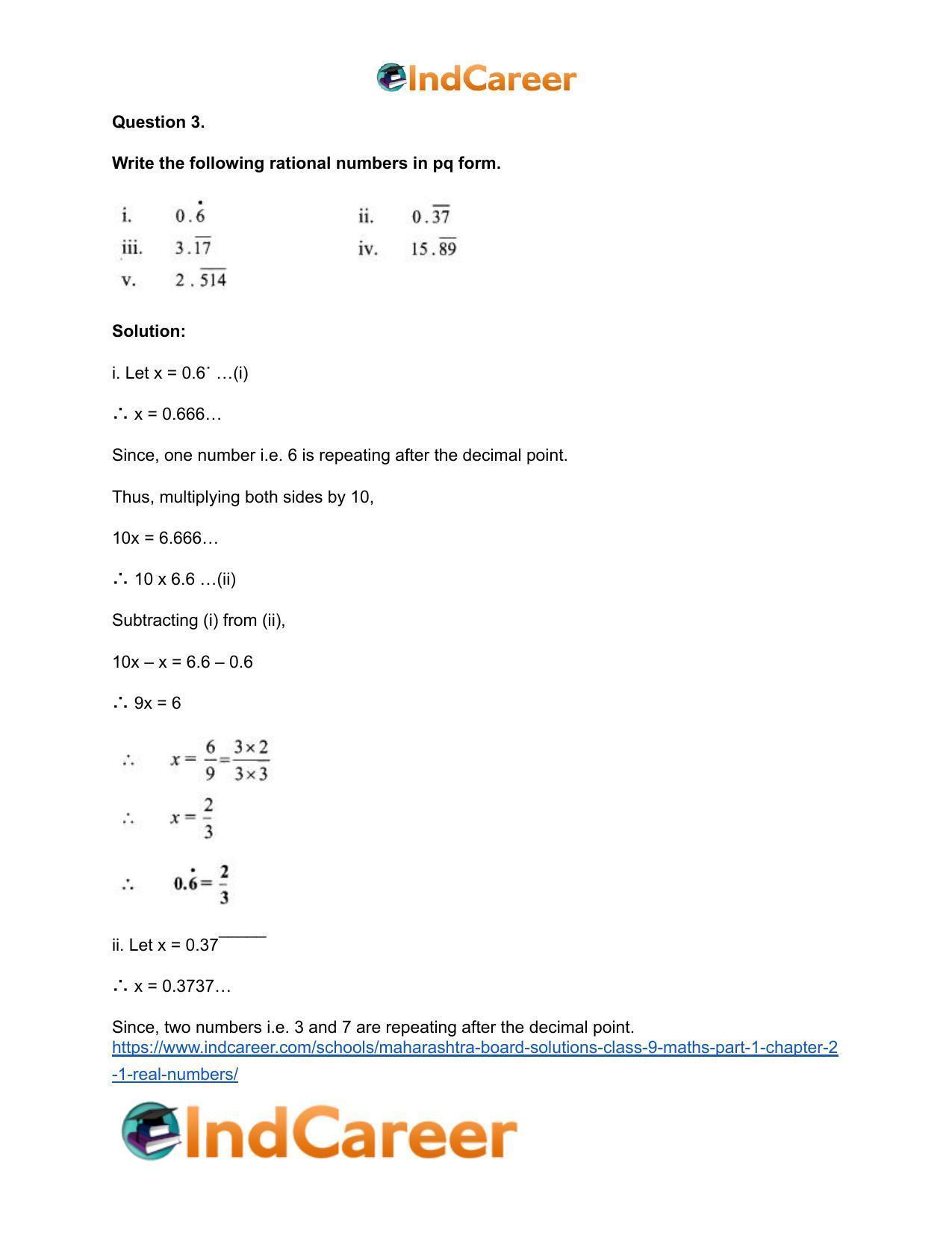 Maharashtra Board Solutions Class 9-Maths (Part 1): Chapter 2.1- Real Numbers - Page 7