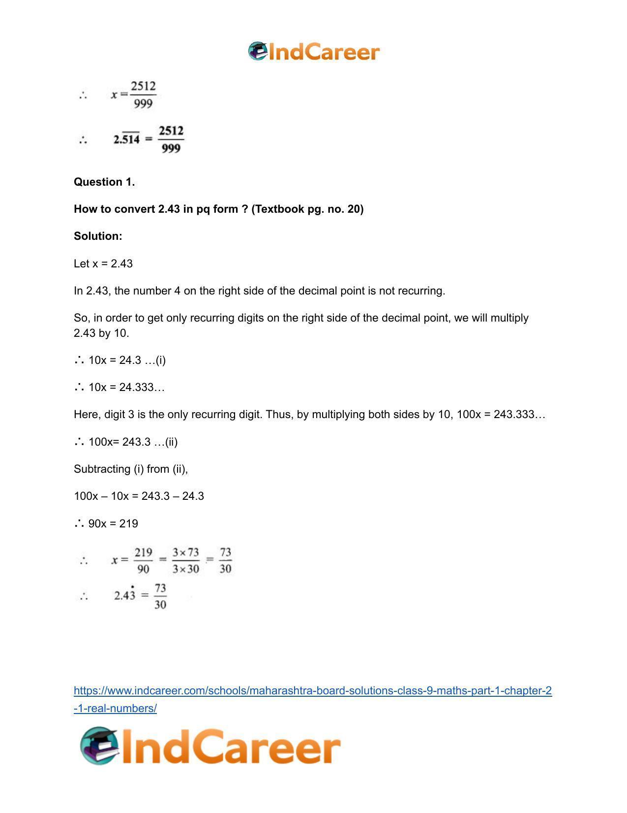 Maharashtra Board Solutions Class 9-Maths (Part 1): Chapter 2.1- Real Numbers - Page 10