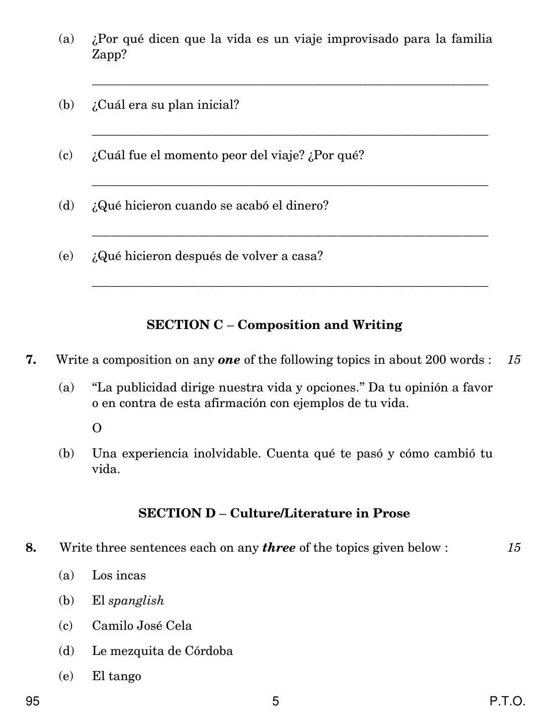 CBSE Class 12 95 SPANISH 2018 Question Paper - Page 5