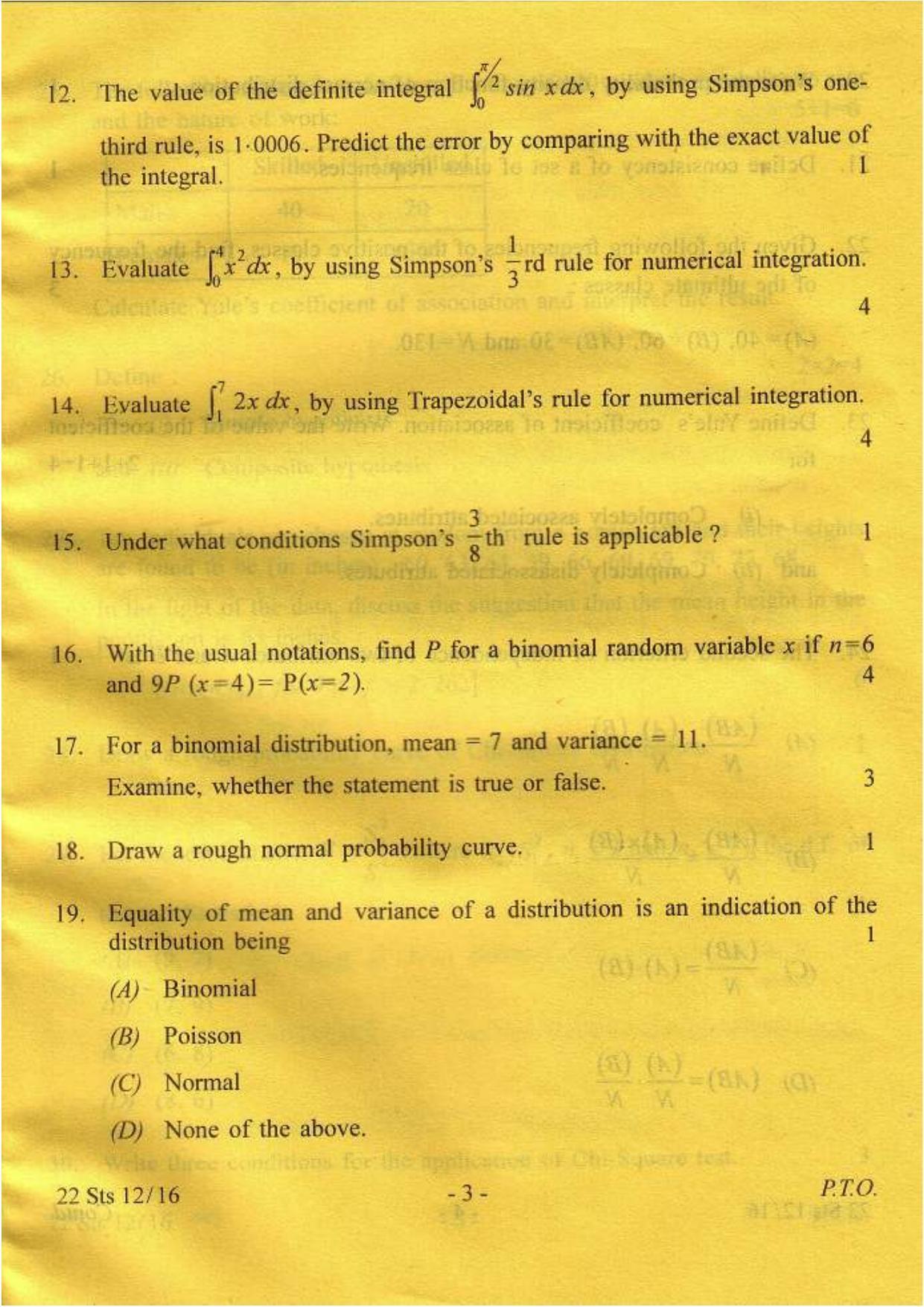 COHSEM Class 12 Statistics 2016 Question Papers - Page 3