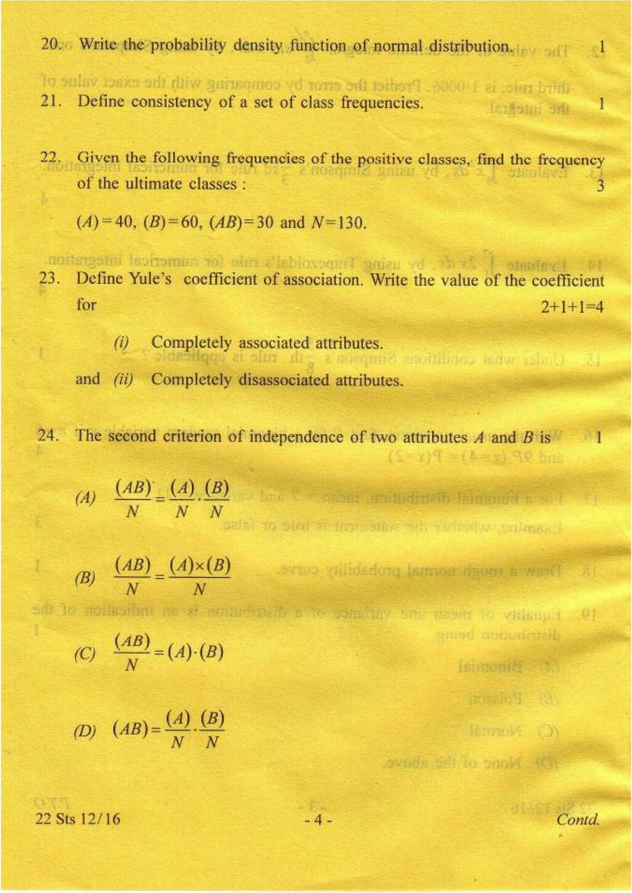 COHSEM Class 12 Statistics 2016 Question Papers - Page 4