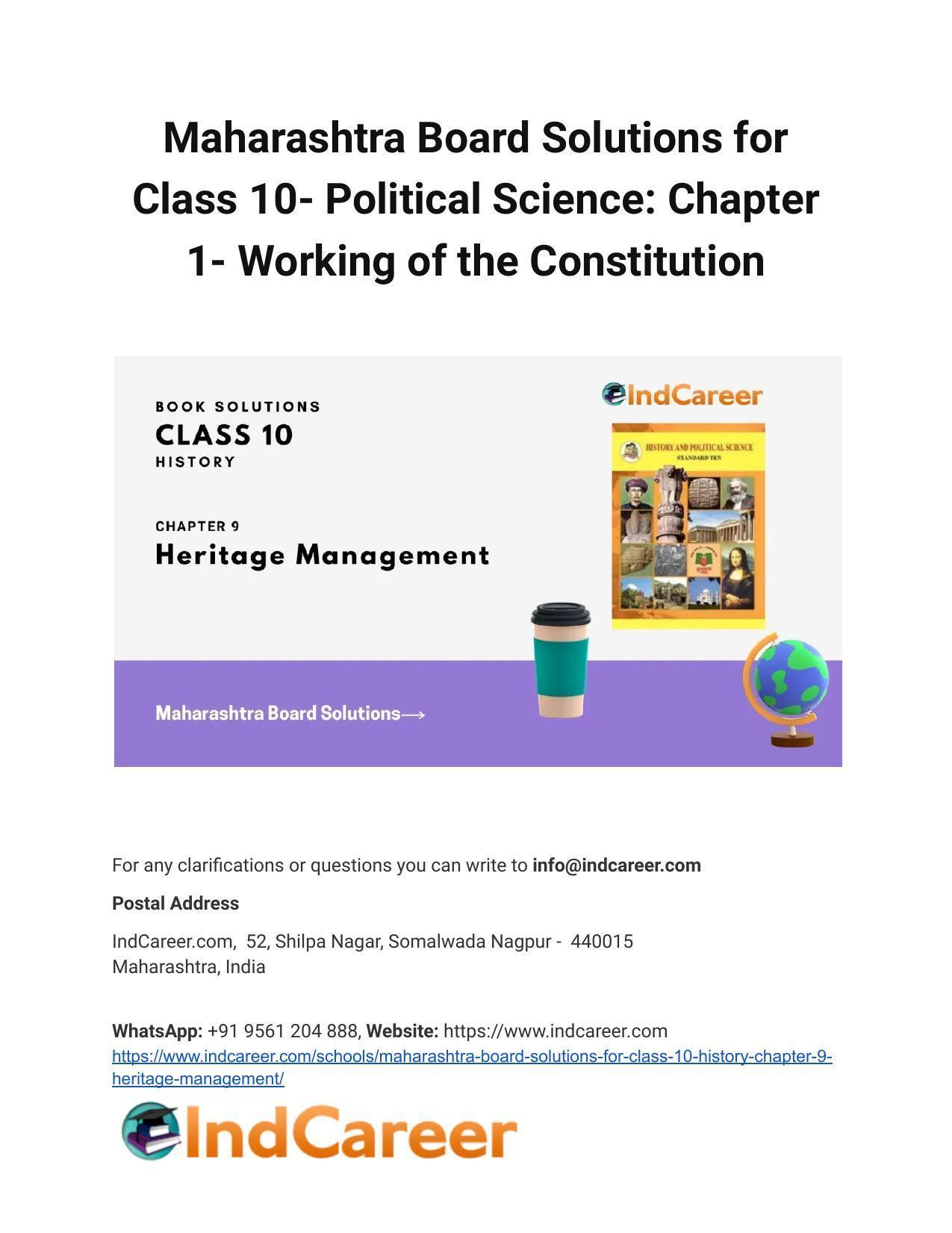 Maharashtra Board Solutions for Class 10- Political Science: Chapter 1- Working of the Constitution - Page 1