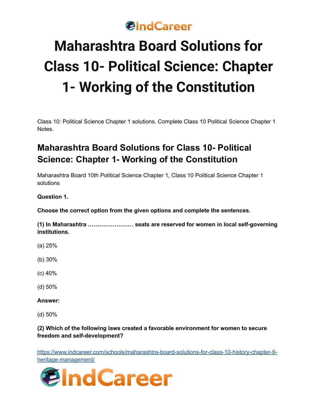Maharashtra Board Solutions for Class 10- Political Science: Chapter 1- Working of the Constitution - Page 2