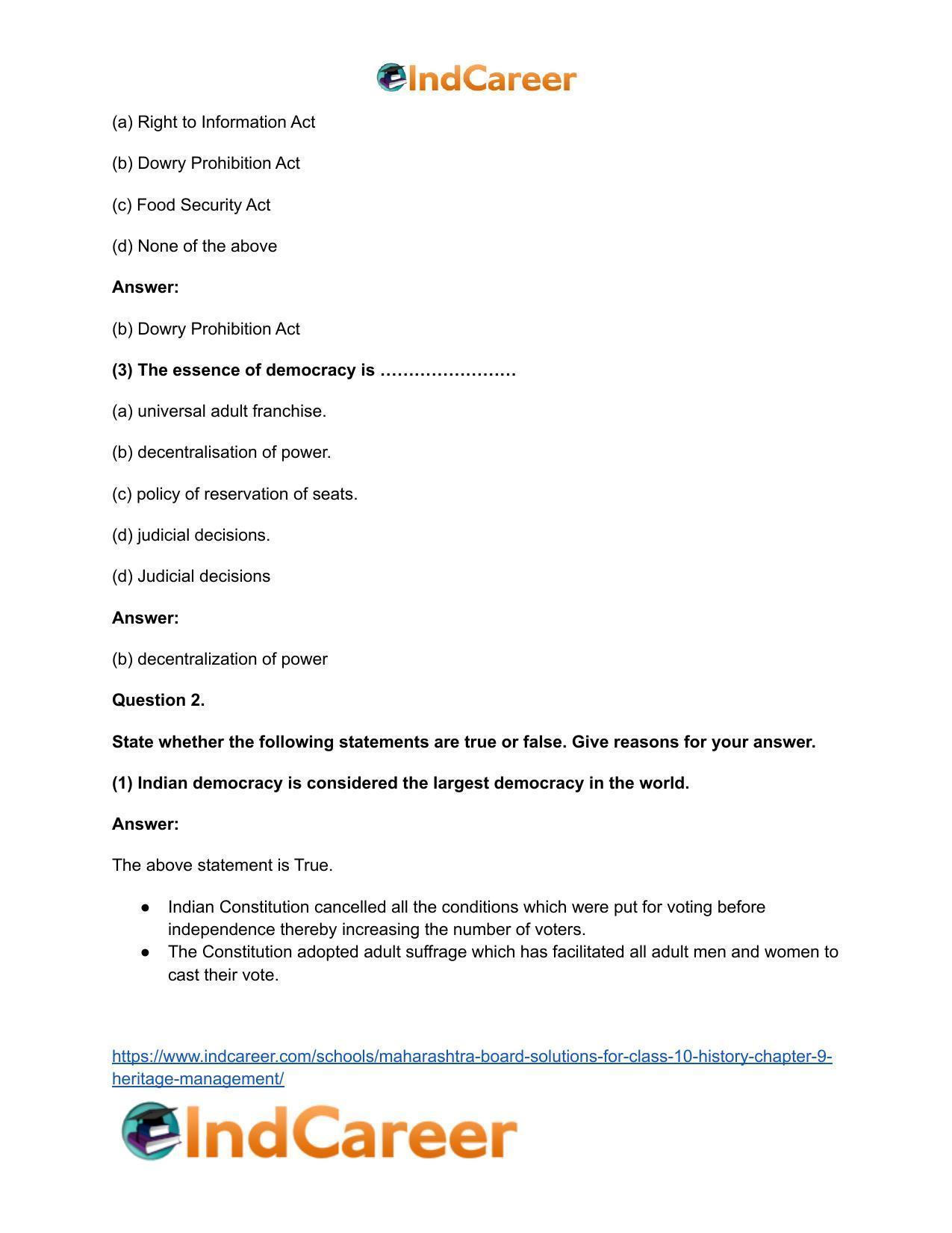 Maharashtra Board Solutions for Class 10- Political Science: Chapter 1- Working of the Constitution - Page 3
