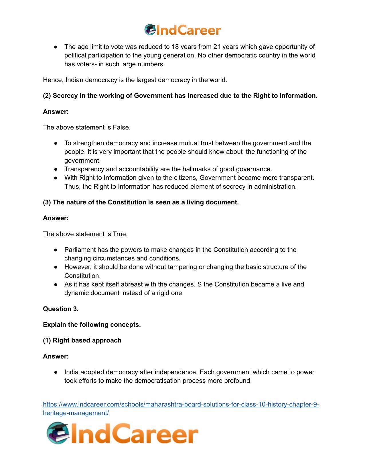 Maharashtra Board Solutions for Class 10- Political Science: Chapter 1- Working of the Constitution - Page 4