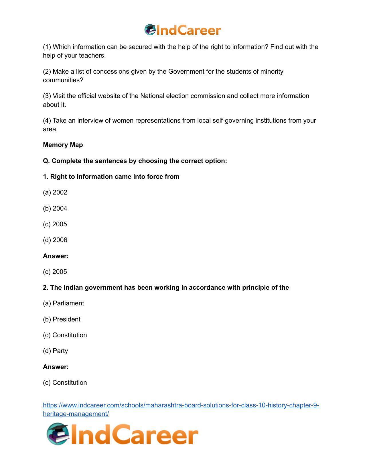 Maharashtra Board Solutions for Class 10- Political Science: Chapter 1- Working of the Constitution - Page 7