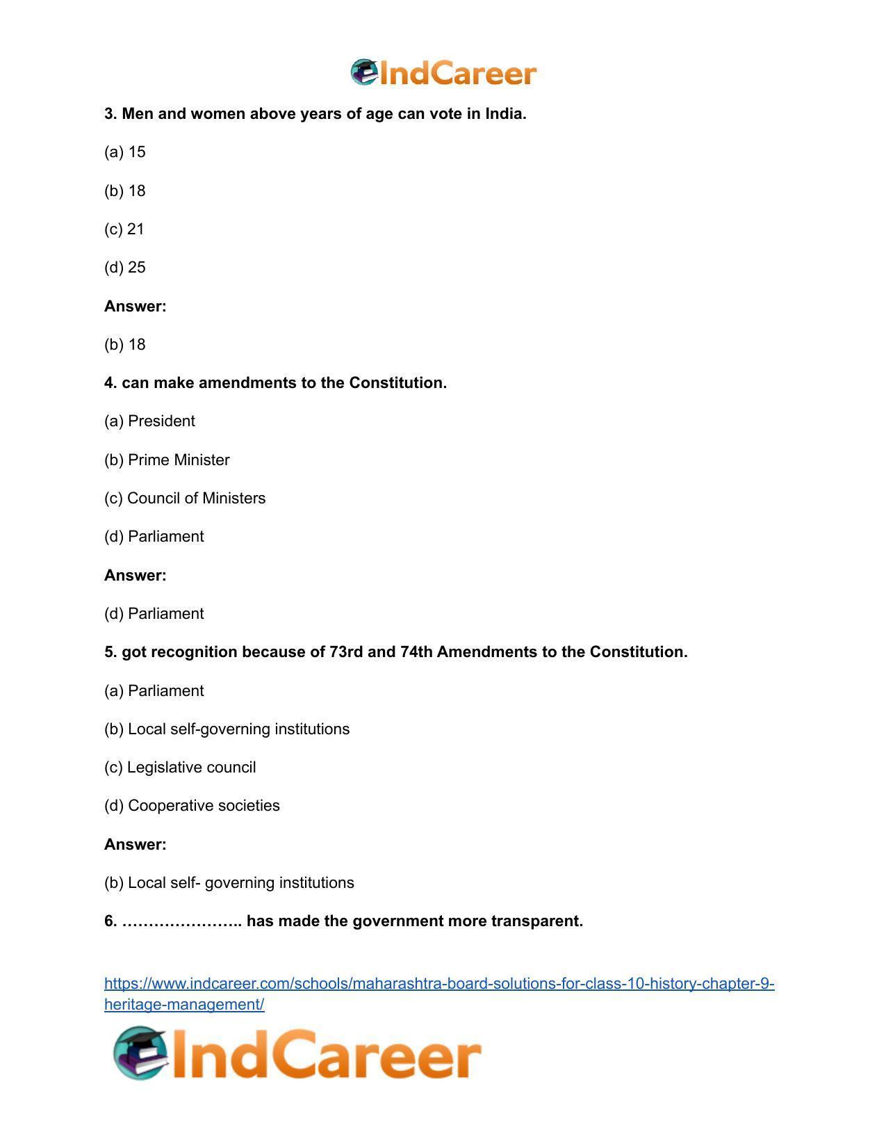 Maharashtra Board Solutions for Class 10- Political Science: Chapter 1- Working of the Constitution - Page 8