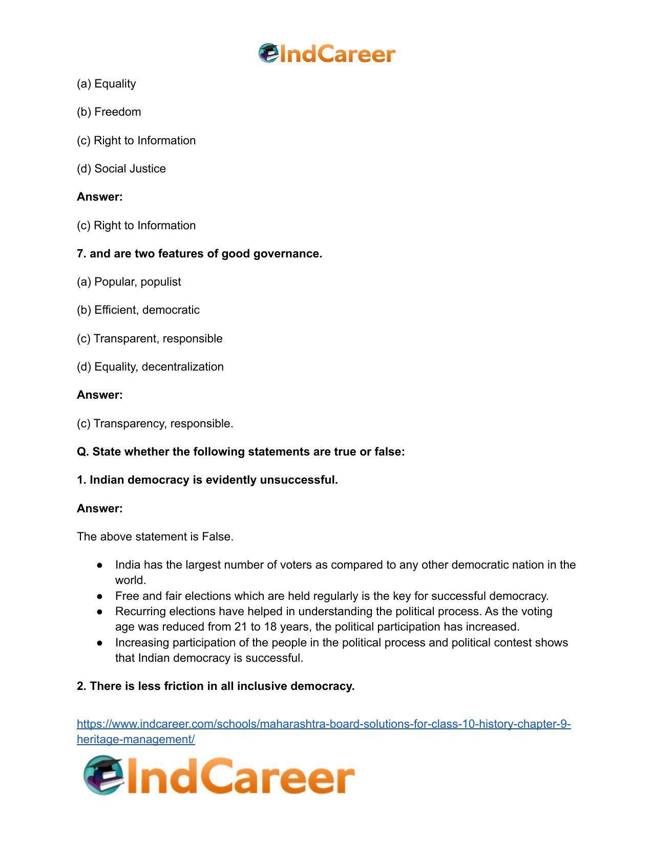 Maharashtra Board Solutions for Class 10- Political Science: Chapter 1- Working of the Constitution - Page 9