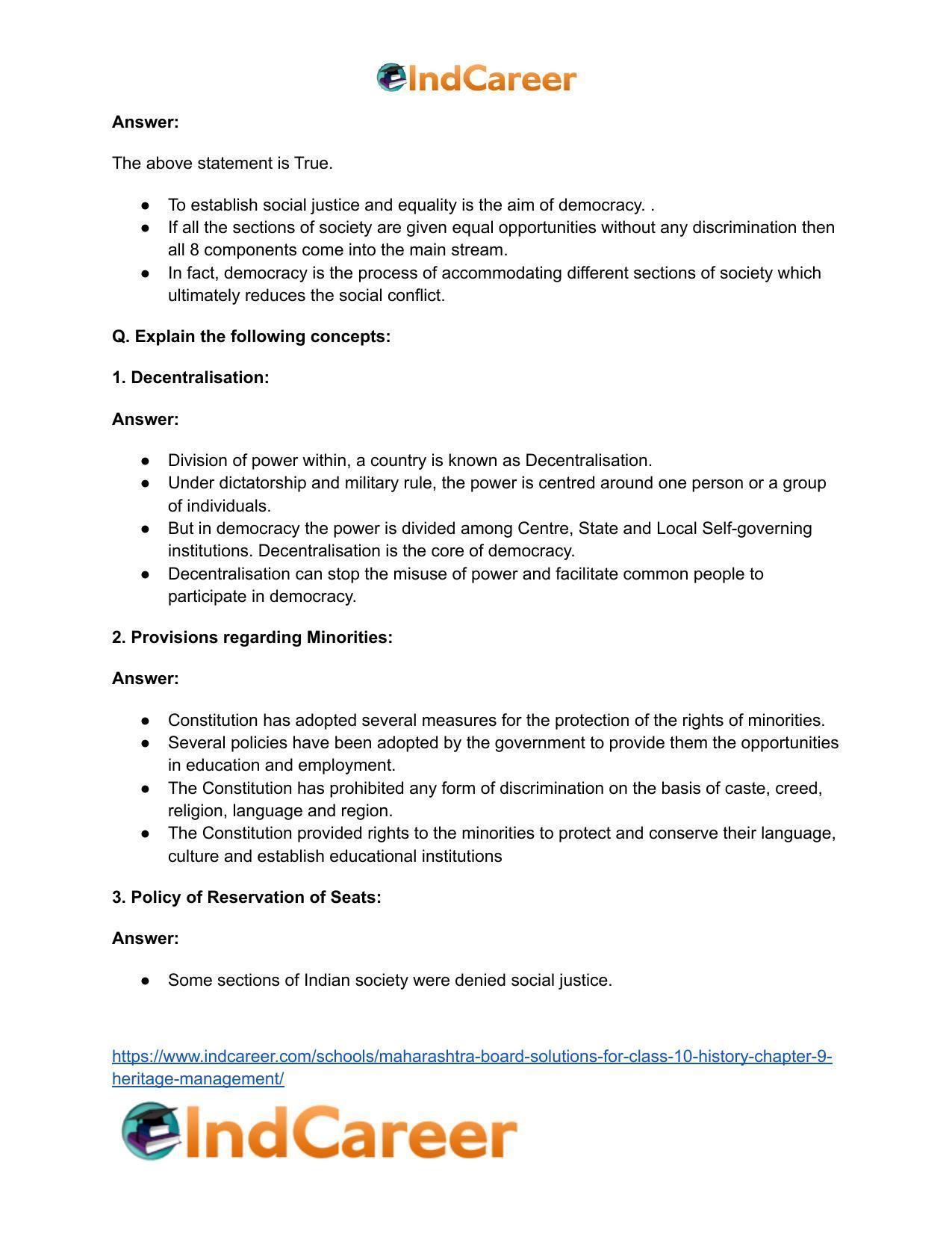 Maharashtra Board Solutions for Class 10- Political Science: Chapter 1- Working of the Constitution - Page 10