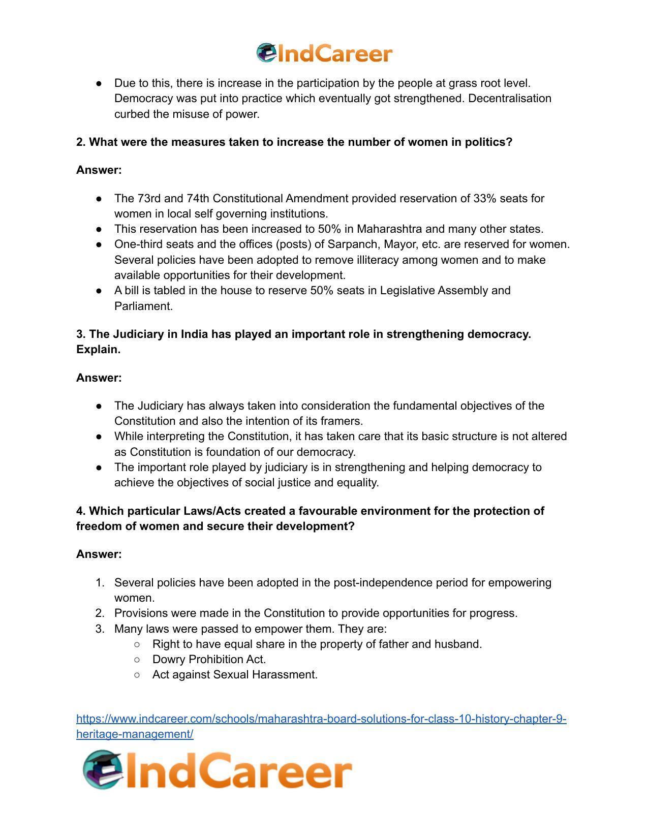 Maharashtra Board Solutions for Class 10- Political Science: Chapter 1- Working of the Constitution - Page 14