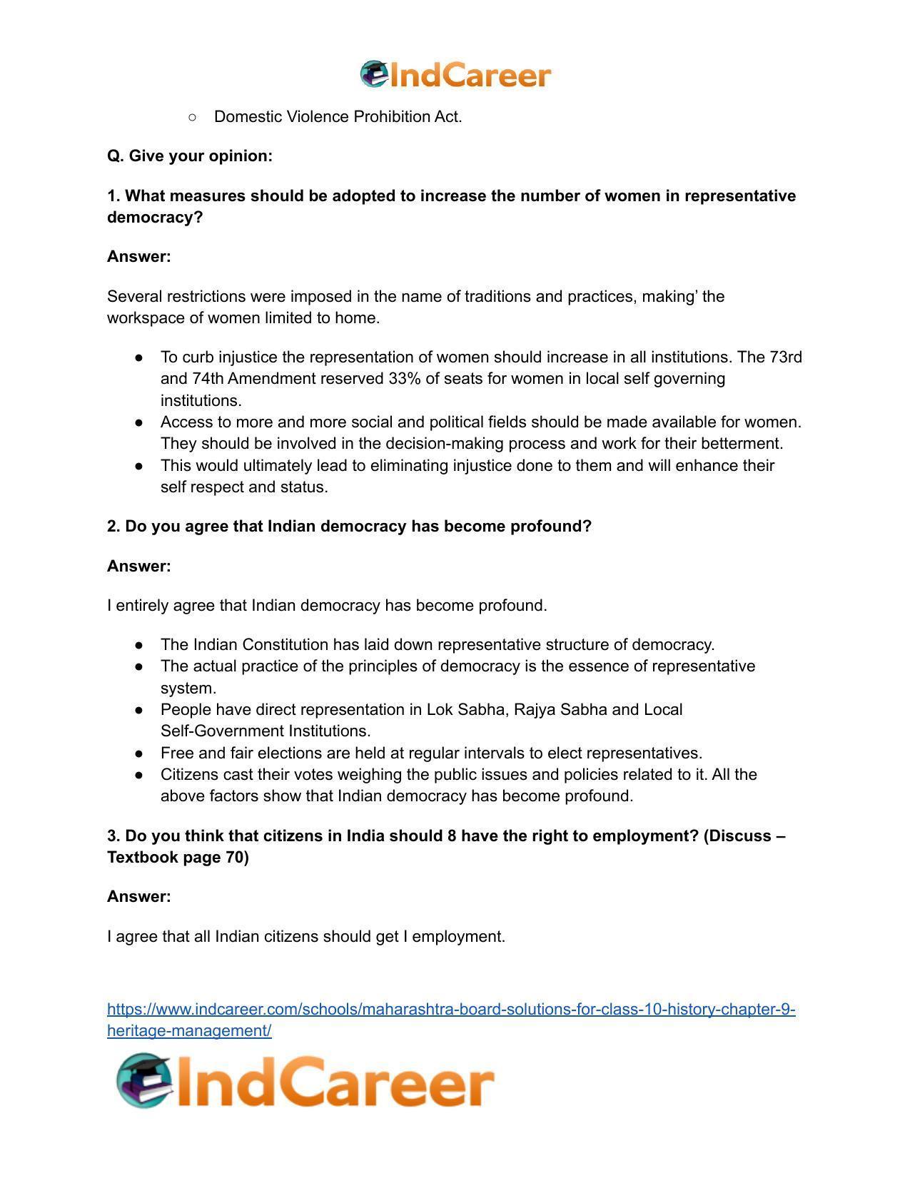 Maharashtra Board Solutions for Class 10- Political Science: Chapter 1- Working of the Constitution - Page 15