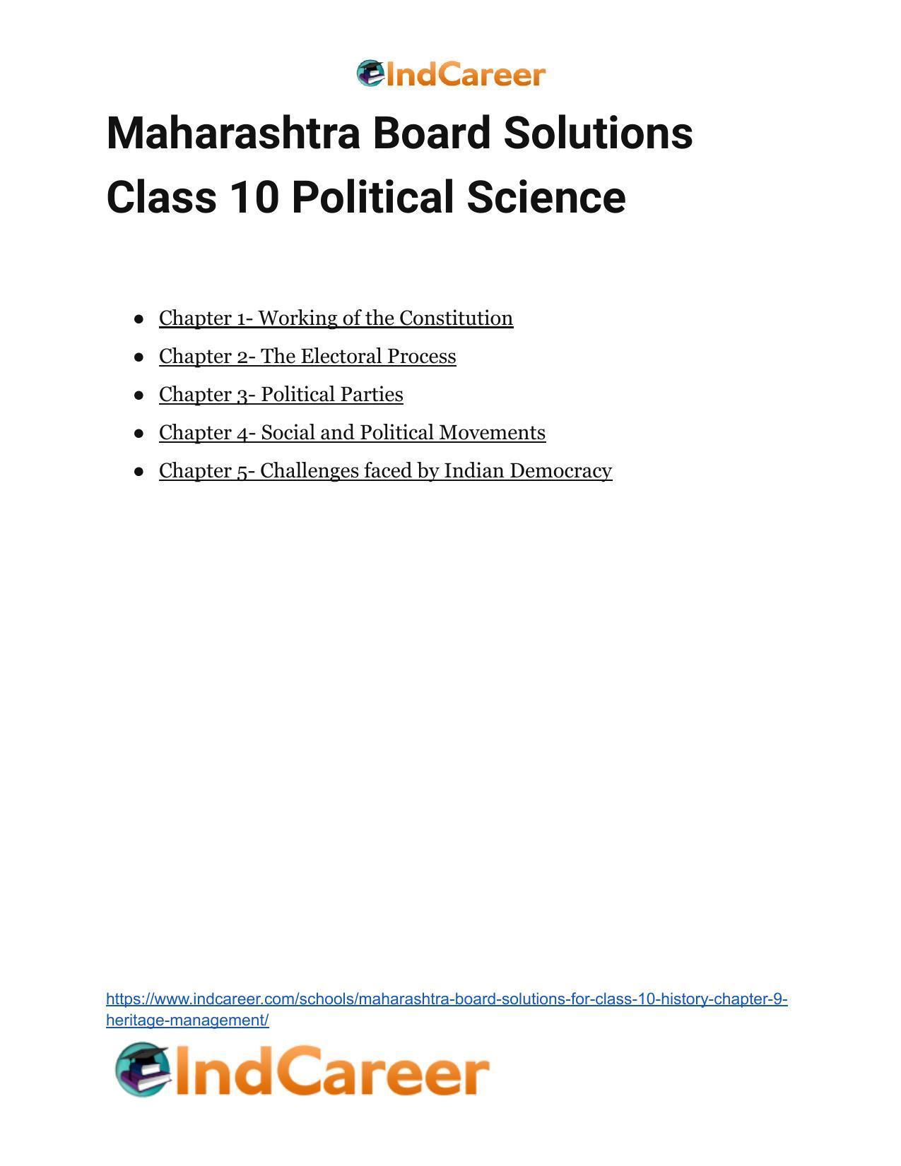 Maharashtra Board Solutions for Class 10- Political Science: Chapter 1- Working of the Constitution - Page 19