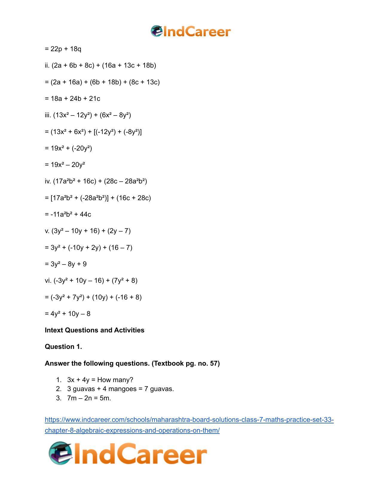 Maharashtra Board Solutions Class 7-Maths (Practice Set 33): Chapter 8- Algebraic Expressions and Operations on them - Page 3