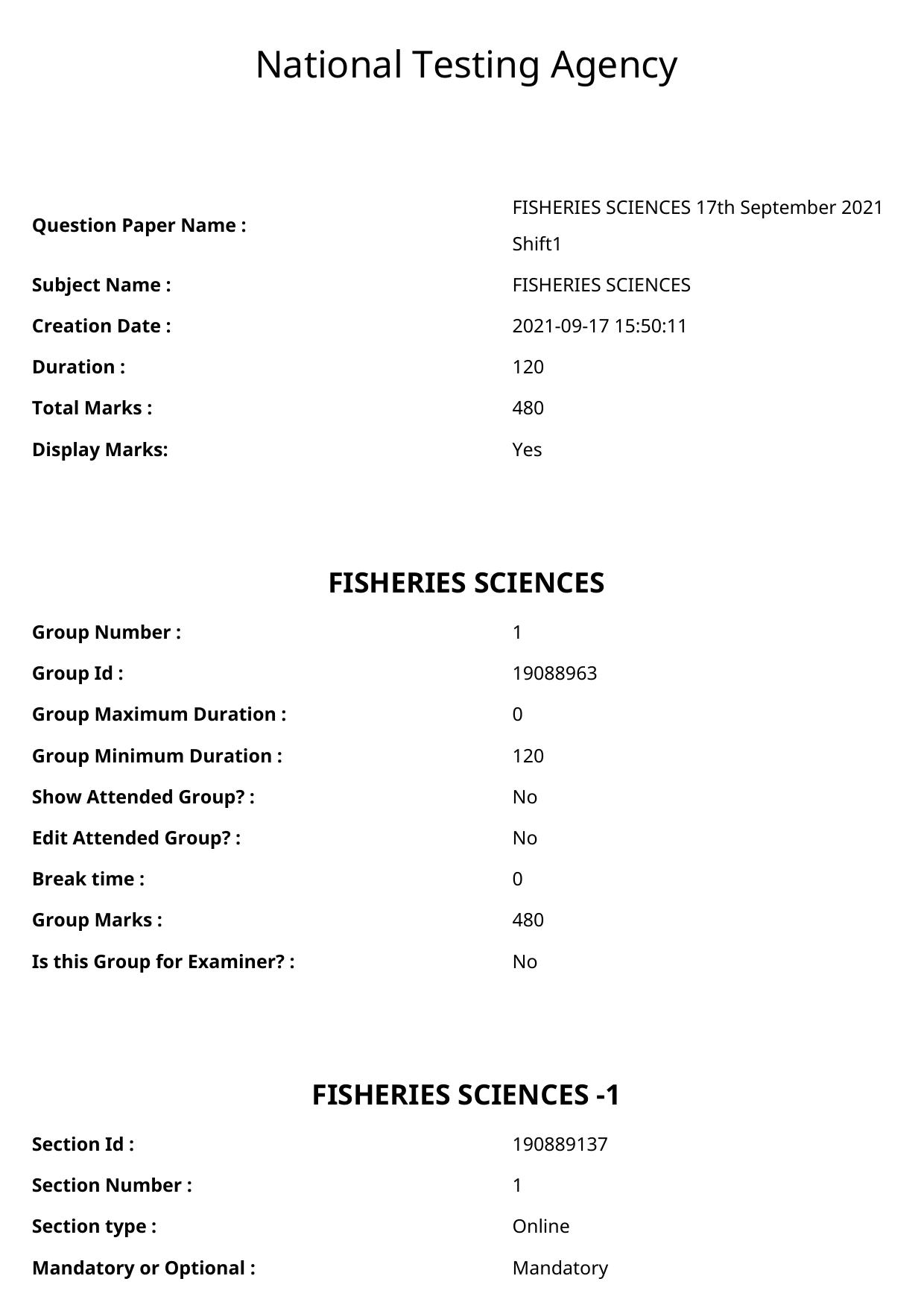 ICAR AIEEA PG 2021 FISHERIES SCIENCES Question Paper - Page 1