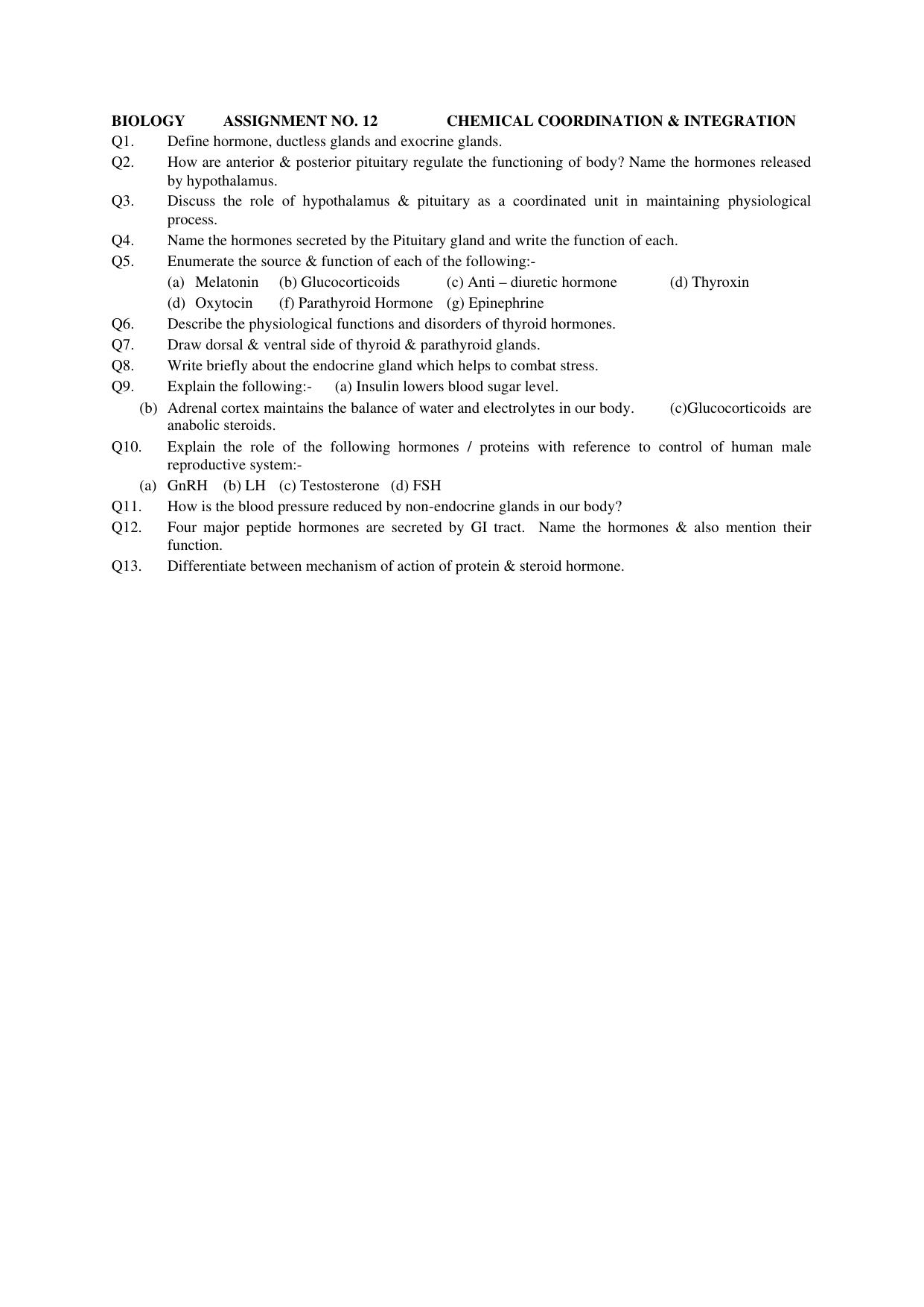 CBSE Worksheets for Class 11 Biology Assignment 12 - Page 1