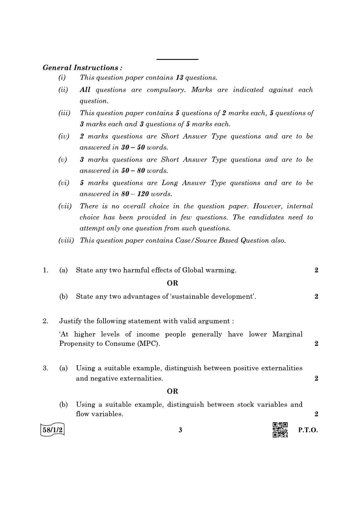 CBSE Class 12 58-1-2 Economics 2022 Question Paper - Page 3