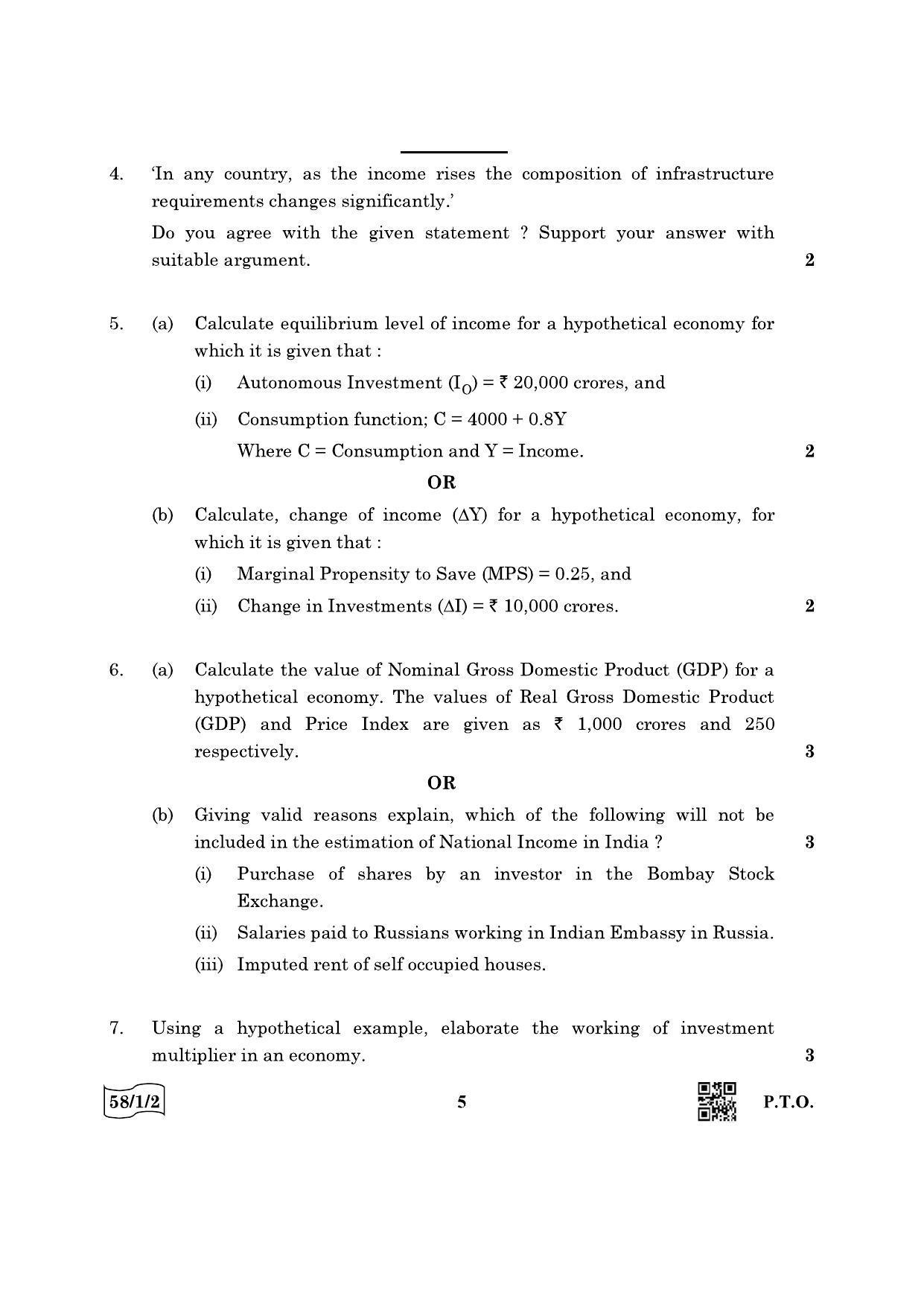 CBSE Class 12 58-1-2 Economics 2022 Question Paper - Page 5