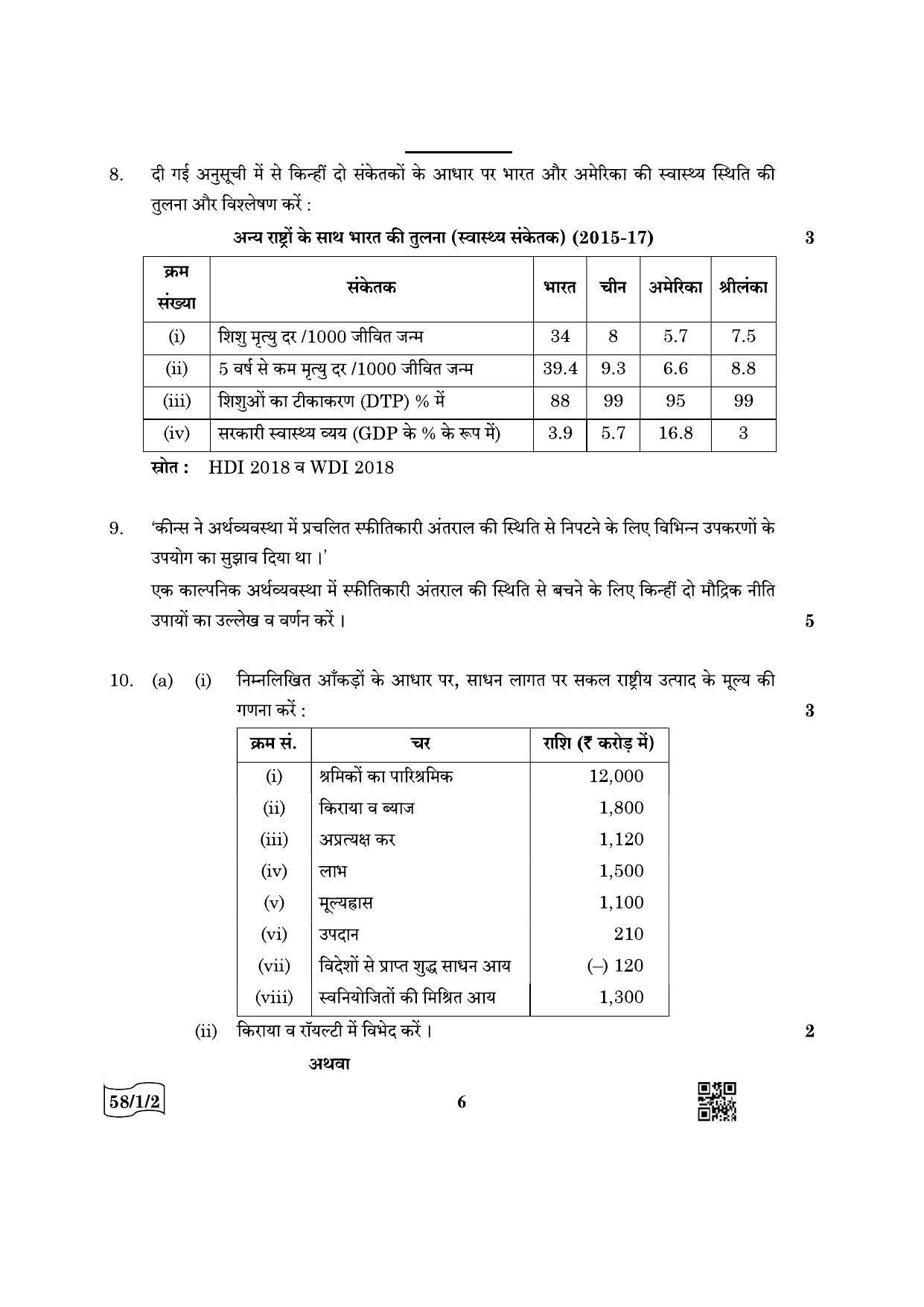 CBSE Class 12 58-1-2 Economics 2022 Question Paper - Page 6