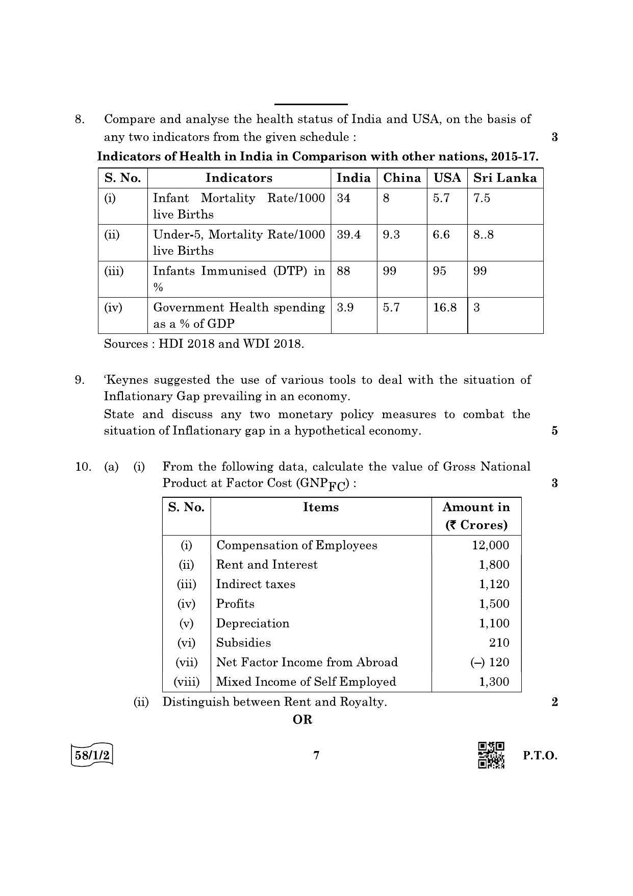 CBSE Class 12 58-1-2 Economics 2022 Question Paper - Page 7