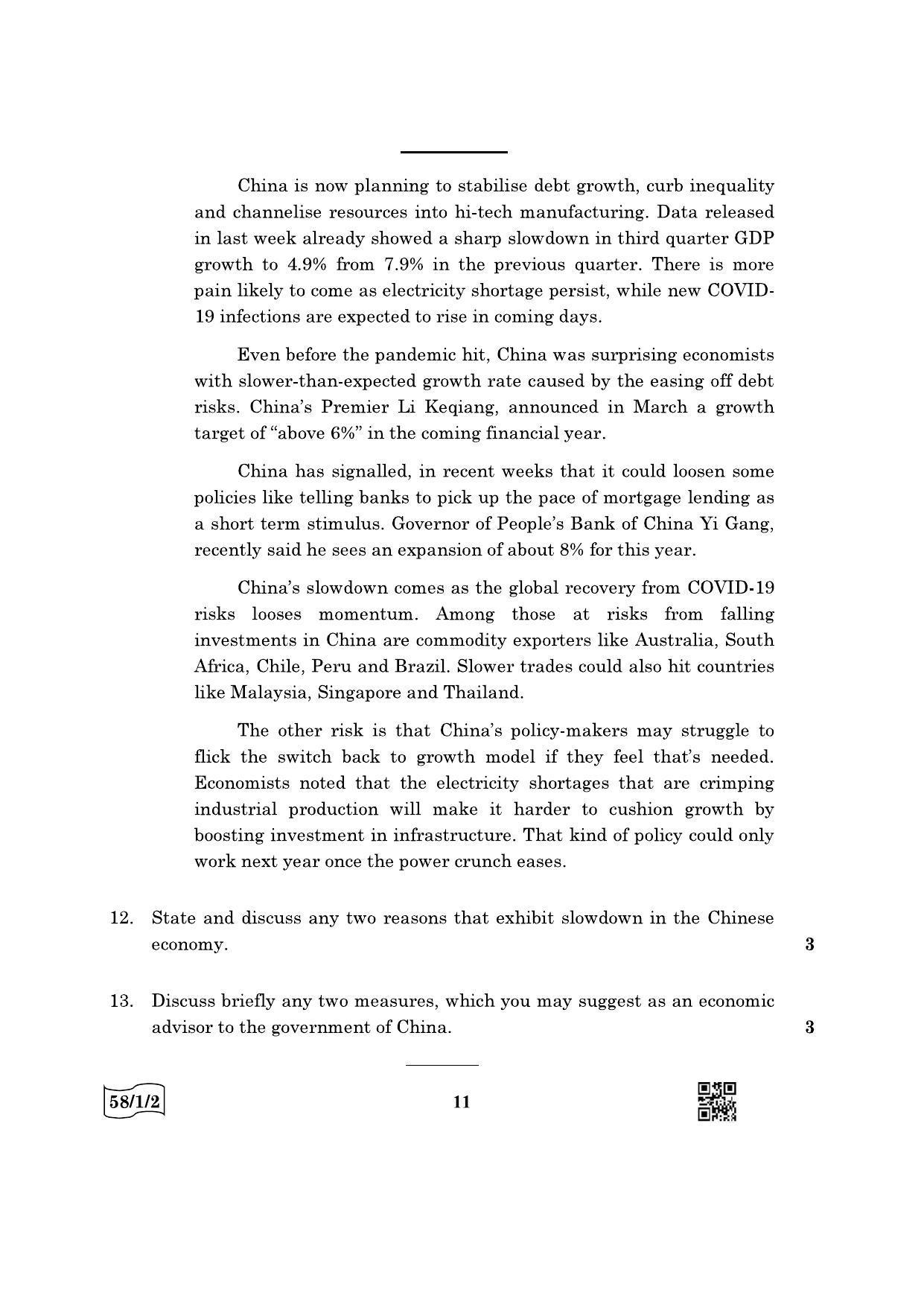 CBSE Class 12 58-1-2 Economics 2022 Question Paper - Page 11
