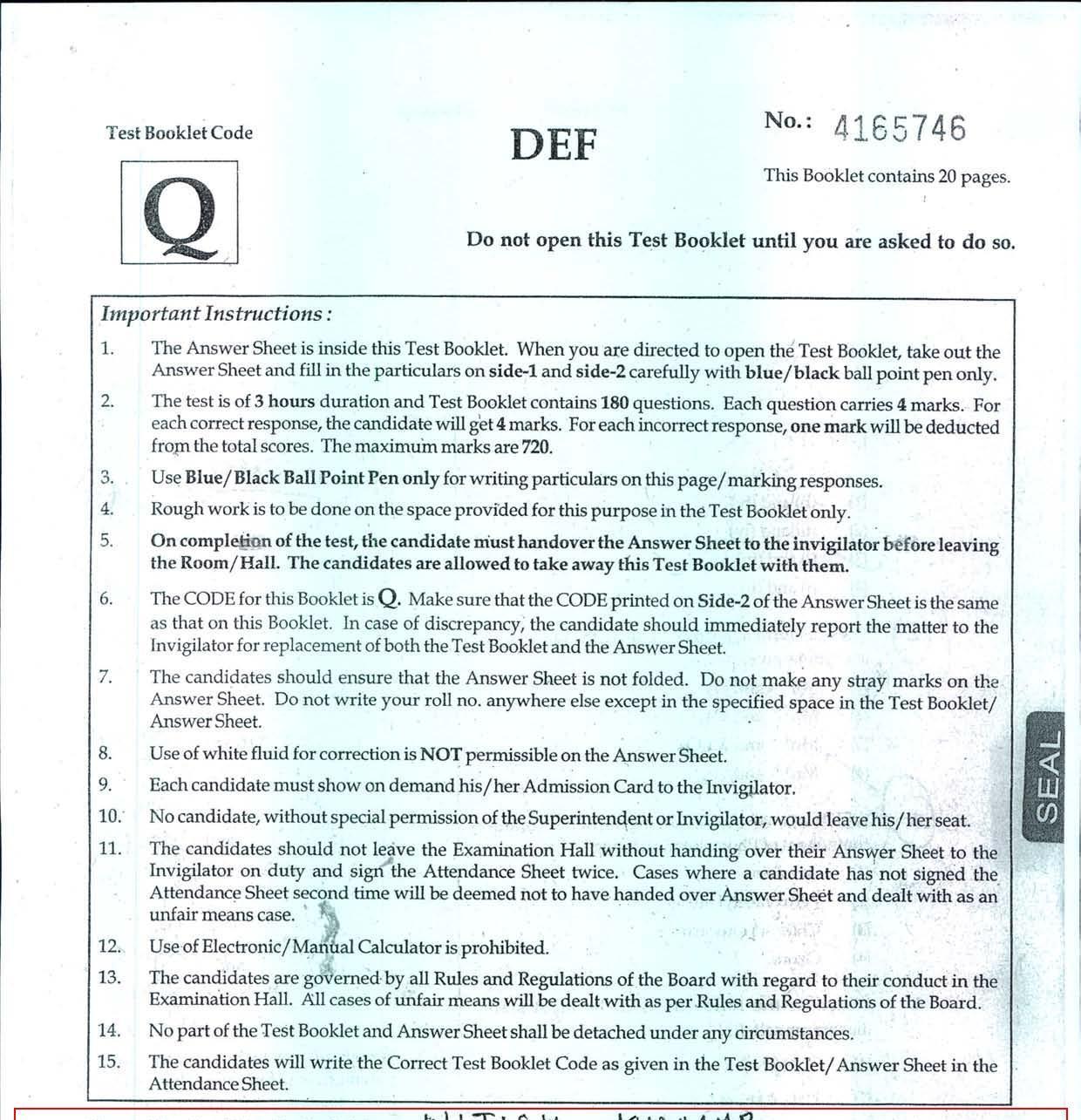 NEET Code Q 2014 Question Paper IndCareer Docs