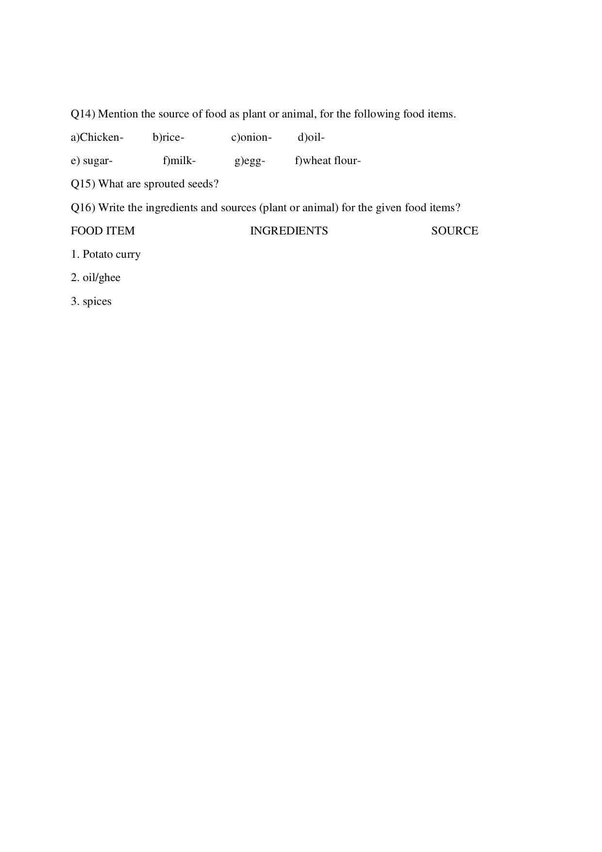 CBSE Worksheets for Class 6 Science Food Where Does it Come From Assignment 2 - Page 2