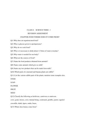 CBSE Worksheets for Class 6 Science Food Where Does it Come From Assignment 2