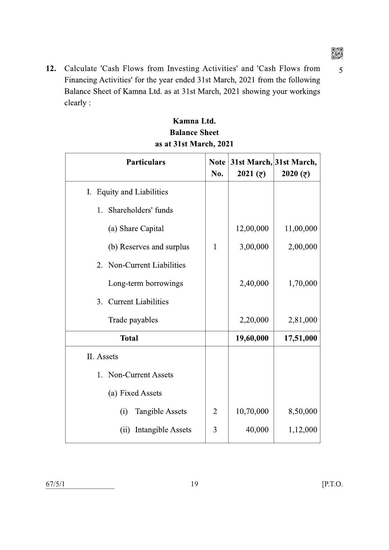 CBSE Class 12 67-5-1 Accountancy 2022 Question Paper - Page 19