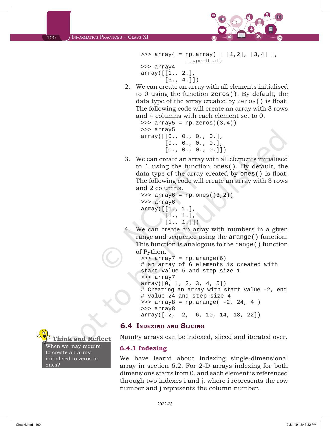 NCERT Book for Class 11 Informatics Practices Chapter 6 Introduction of Numpy - Page 6