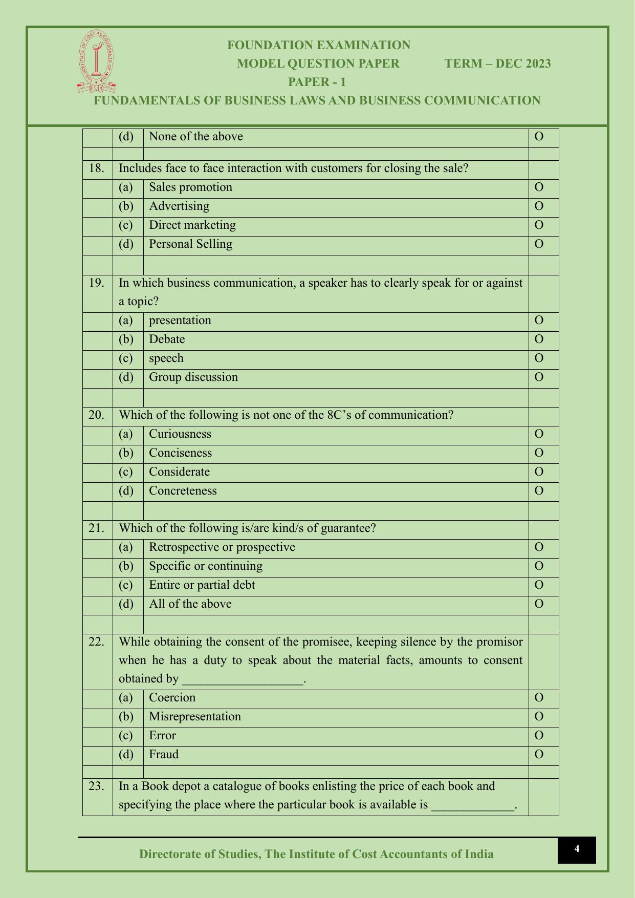 ICMAI Dec 2023 - Paper 1 – Fundamentals Of Business Laws And Business Communication - Answer Key - Page 4