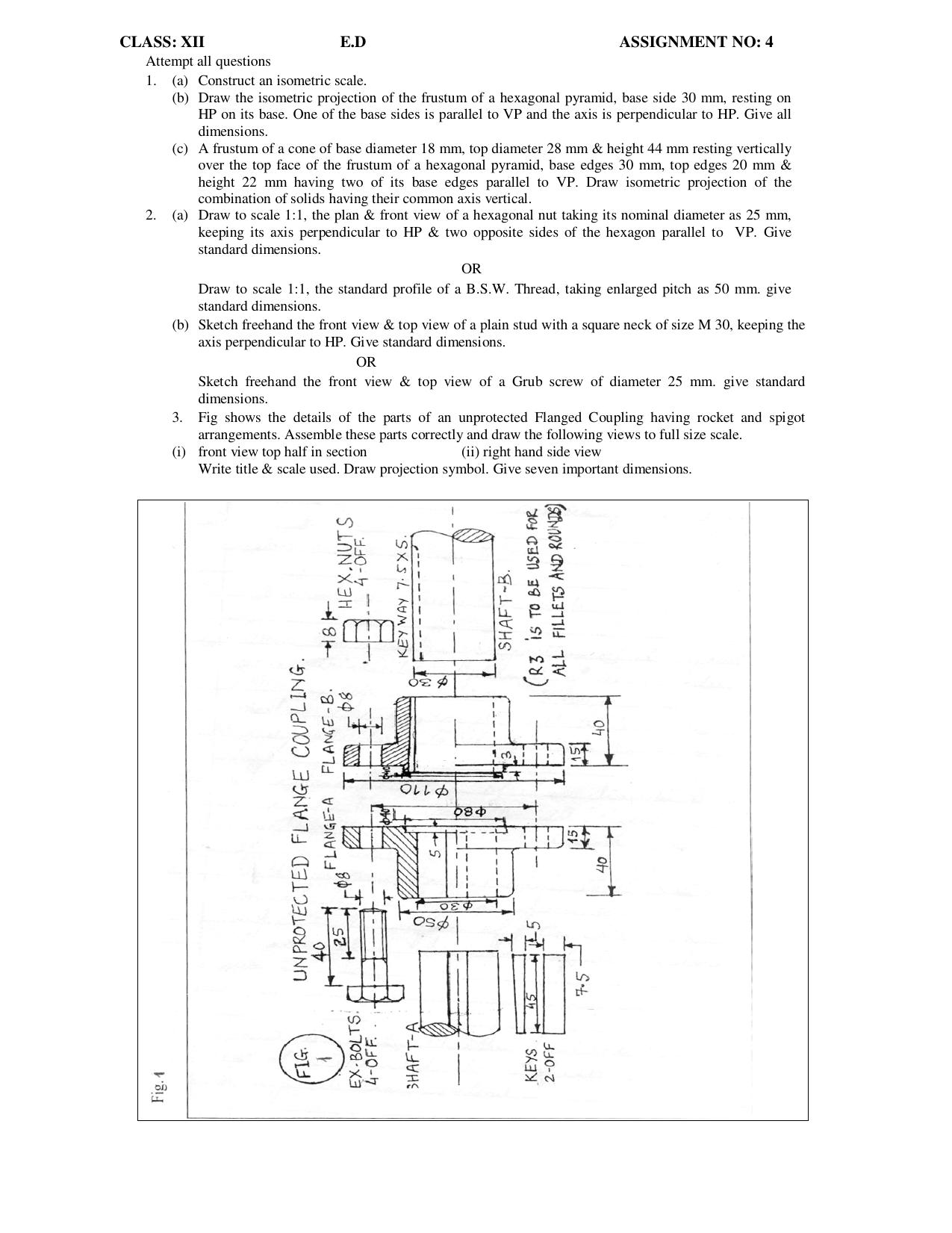 CBSE Worksheets for Class 12 Engineering Drawing Assignment 4 - Page 1
