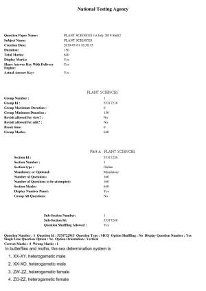 ICAR AIEEA PG 2019 PLANT SCIENCES Question Paper