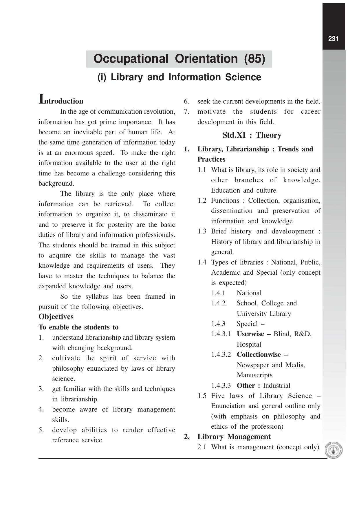Maharashtra HSC Occupational Orientation Syllabus - Page 1