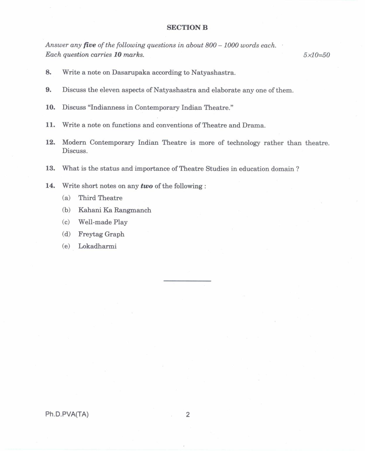IGNOU PhD Entrance Test Ph.D. In Performing And Visual Arts (Theatre Arts) 2017 Question Paper - Page 2