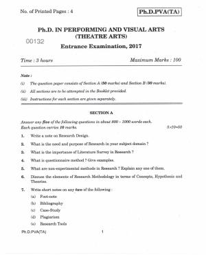 IGNOU PhD Entrance Test Ph.D. In Performing And Visual Arts (Theatre Arts) 2017 Question Paper