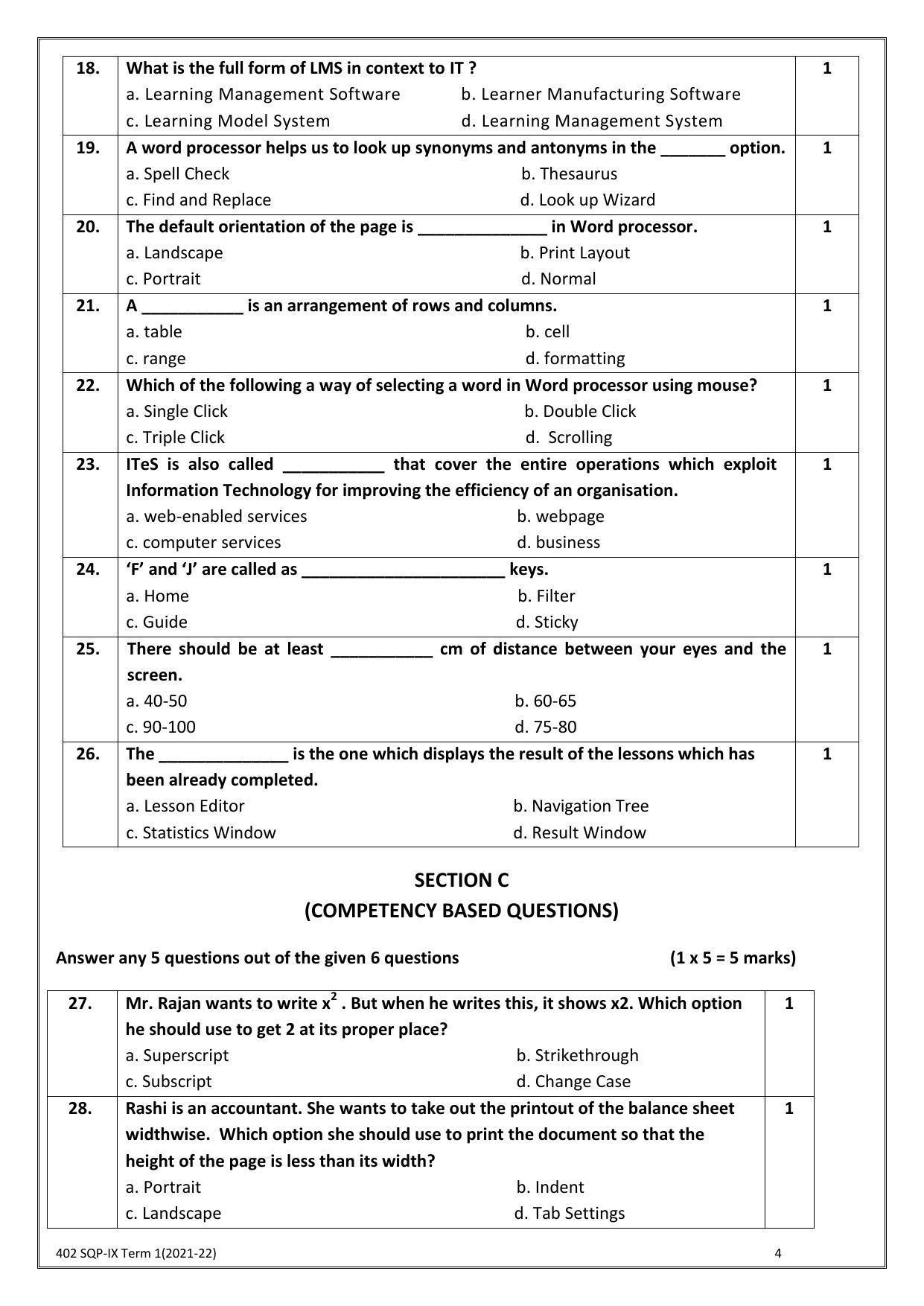 CBSE Class 10 Skill Education (Term I) - Information Technology Sample Paper 2021-22 - Page 4