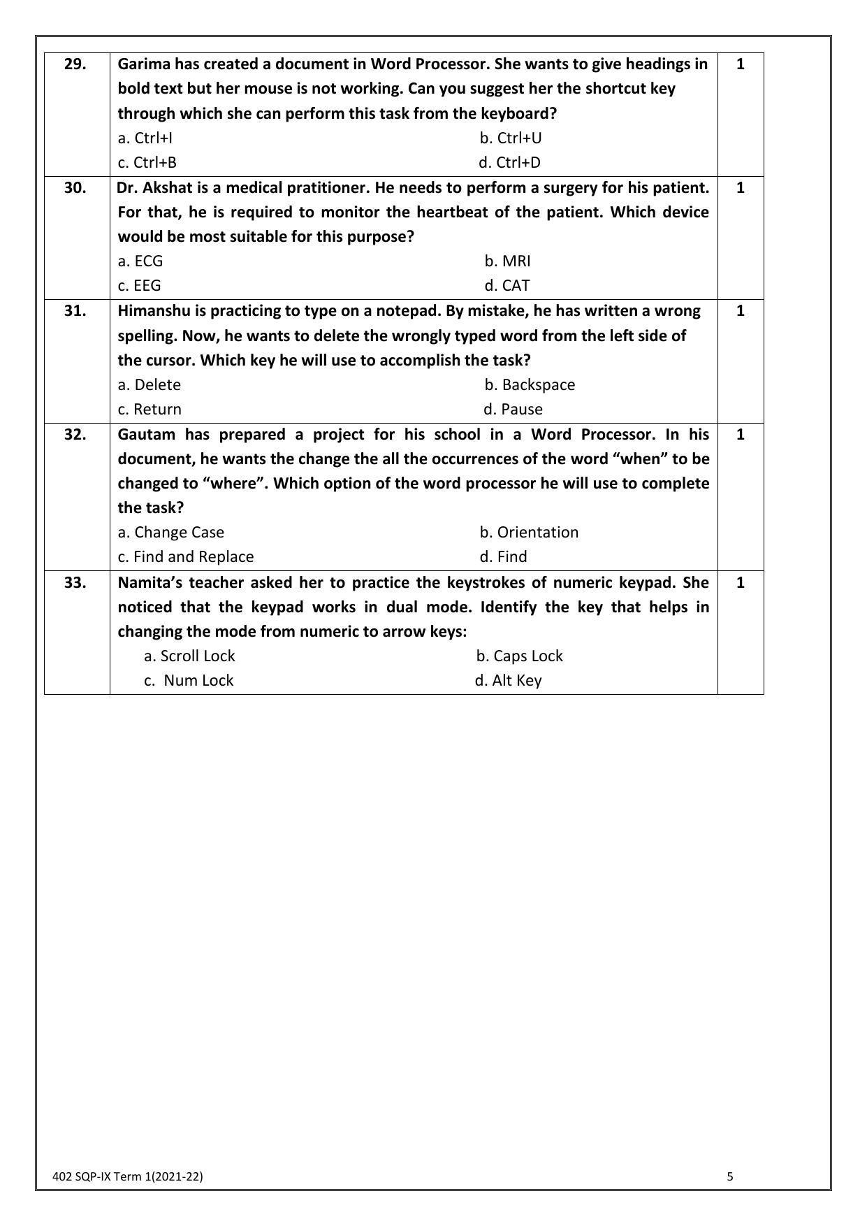 CBSE Class 10 Skill Education (Term I) - Information Technology Sample Paper 2021-22 - Page 5