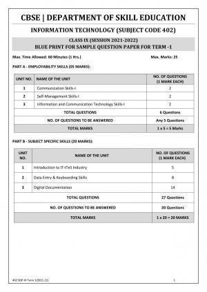 CBSE Class 10 Skill Education (Term I) - Information Technology Sample Paper 2021-22