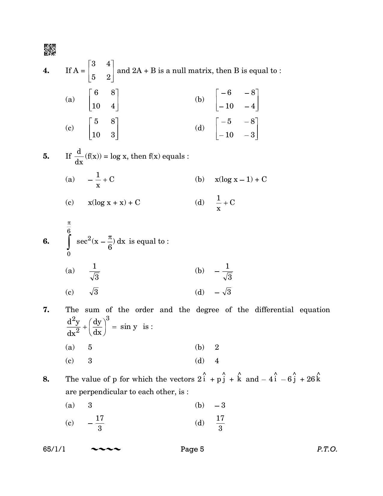 CBSE Class 12 65-1-1 MATHEMATICS 2023 Question Paper - Page 5
