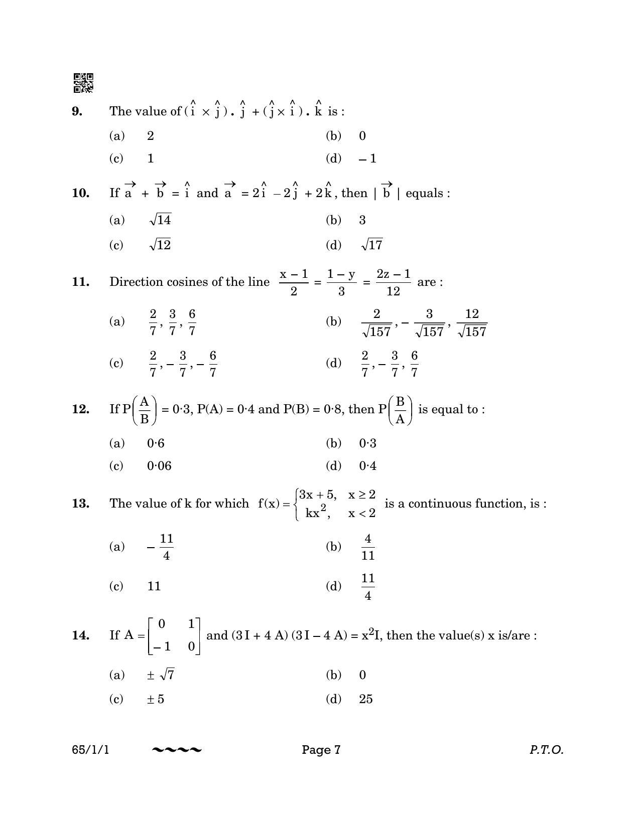 CBSE Class 12 65-1-1 MATHEMATICS 2023 Question Paper - Page 7