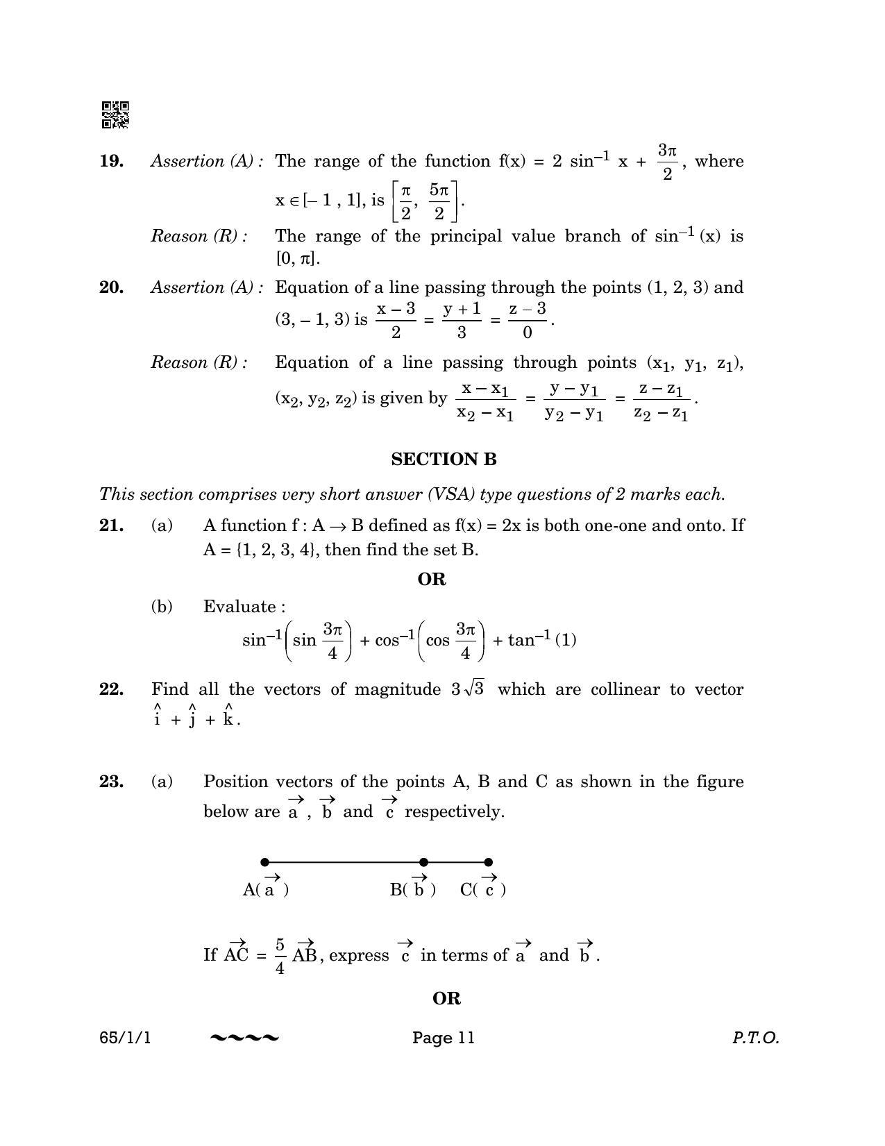 CBSE Class 12 65-1-1 MATHEMATICS 2023 Question Paper - Page 11