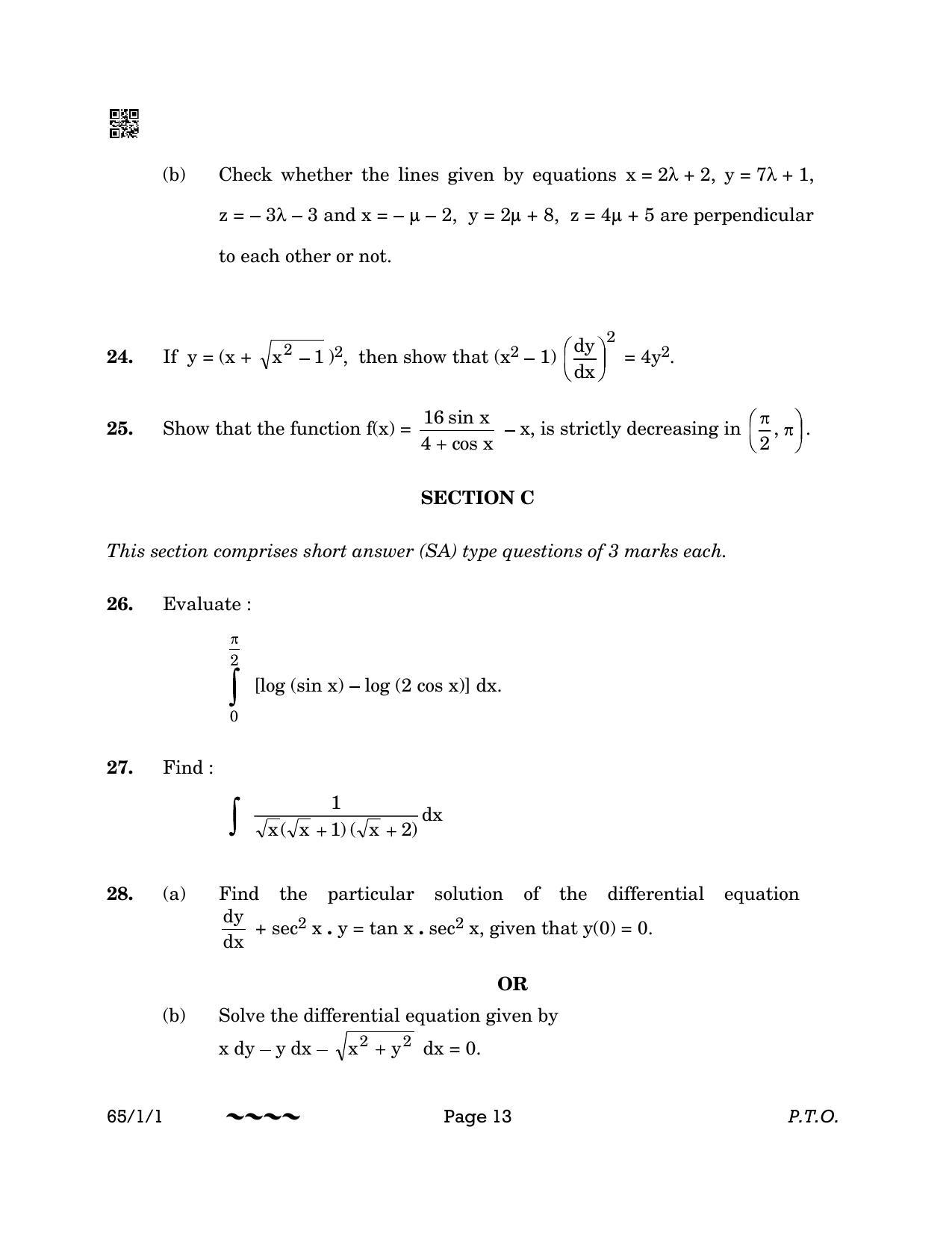 CBSE Class 12 65-1-1 MATHEMATICS 2023 Question Paper - Page 13