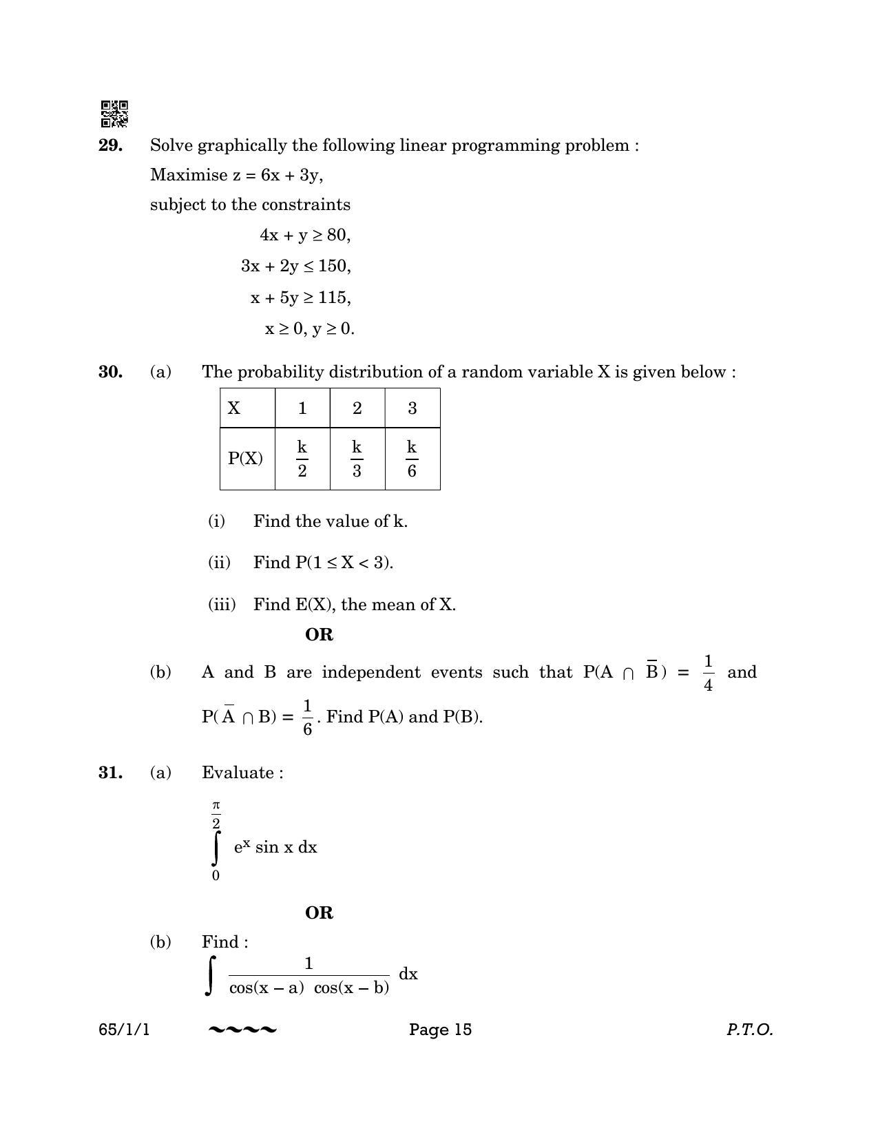 CBSE Class 12 65-1-1 MATHEMATICS 2023 Question Paper - Page 15